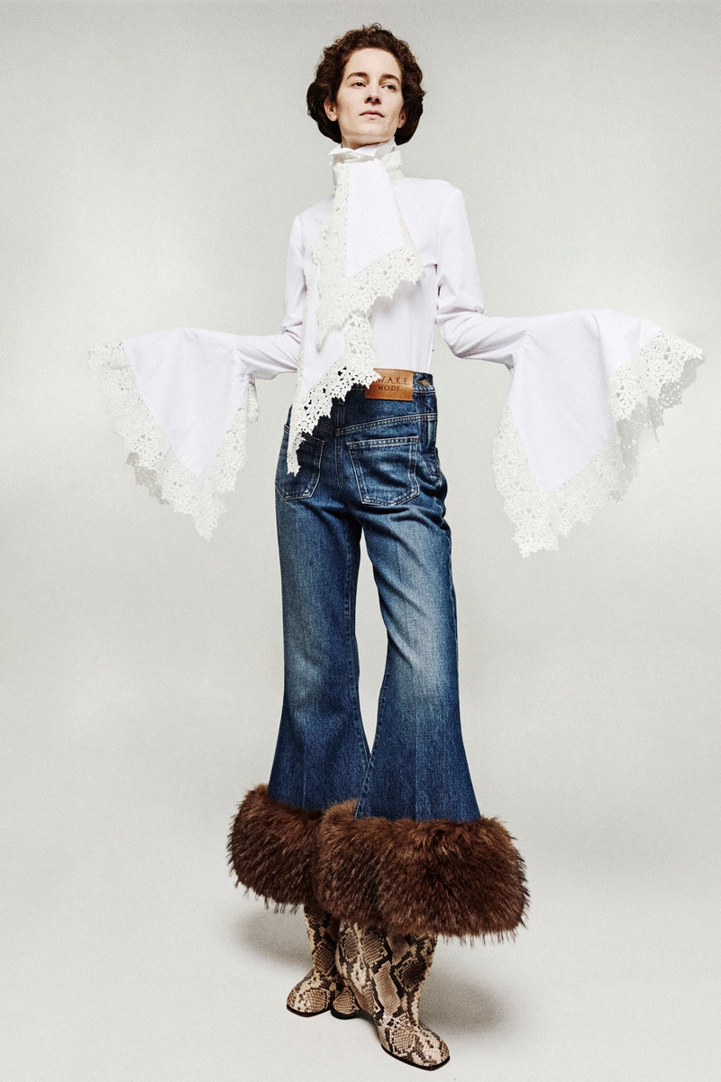 CROPPED FLARED TROUSERS WITH FAUX FUR HEM CLASSIC BLUE WASH 3