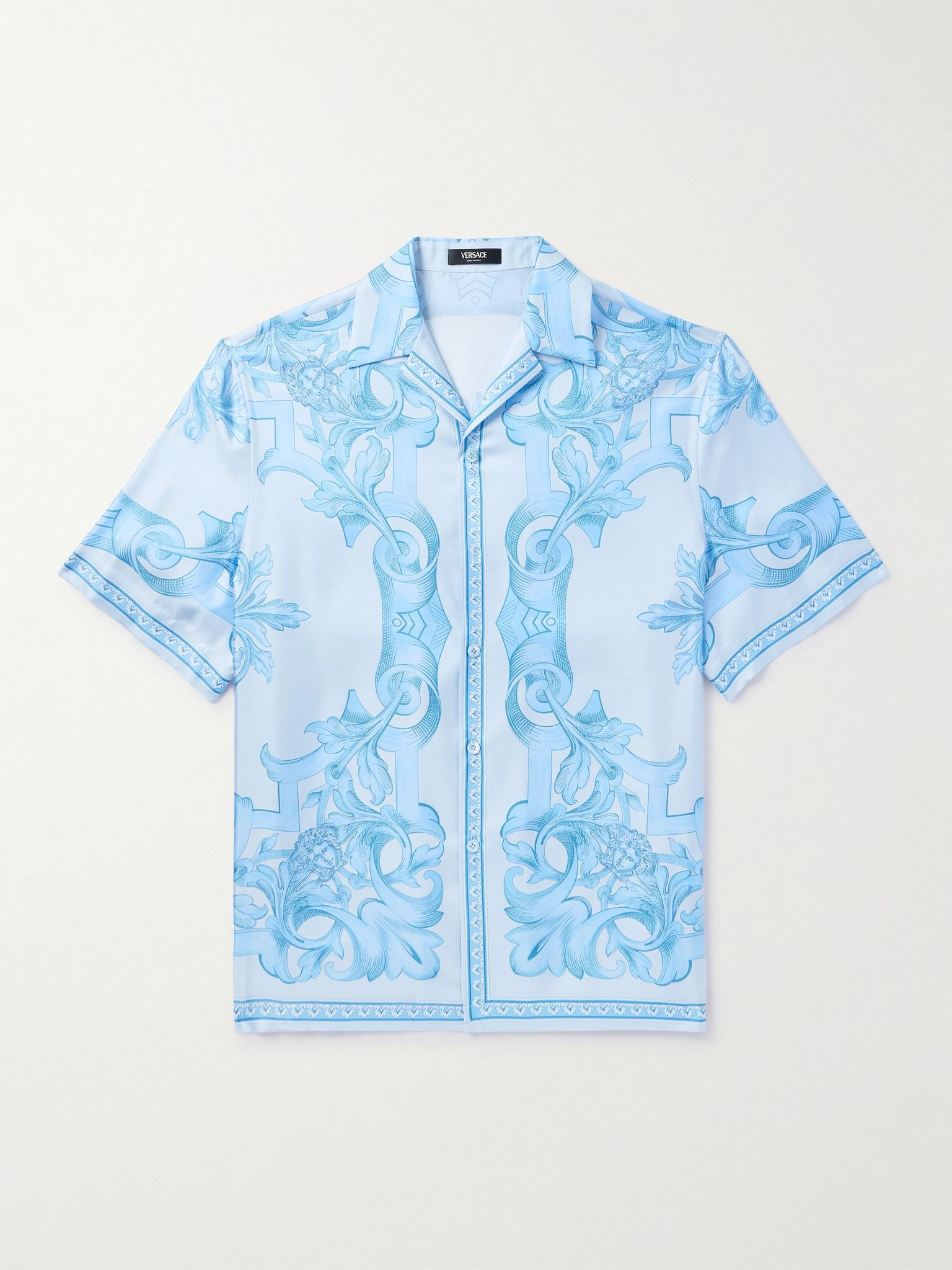 Camp-Collar Printed Silk-Twill Shirt Blue - 1