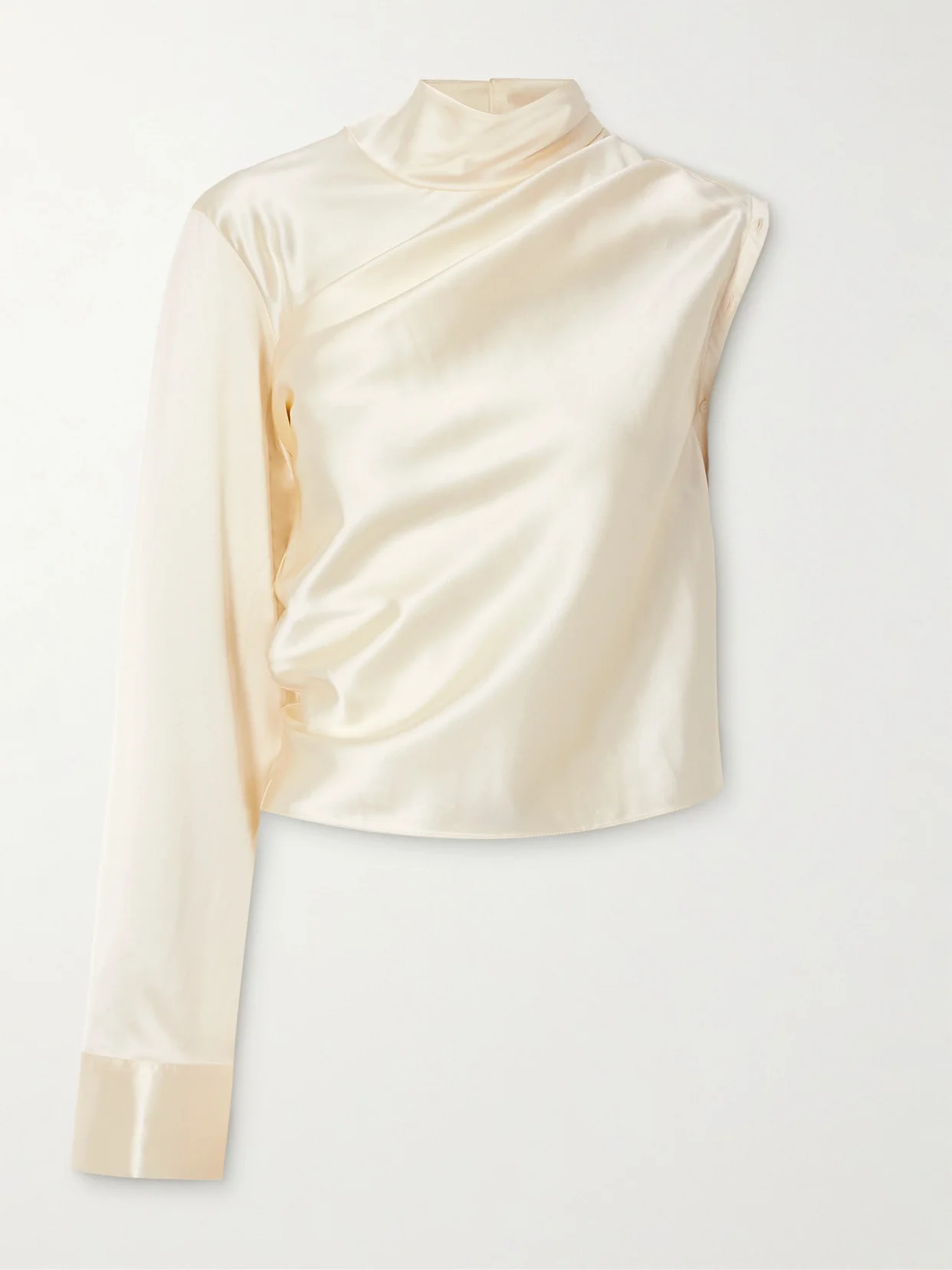 Asymmetric Satin Turtleneck Top - 1