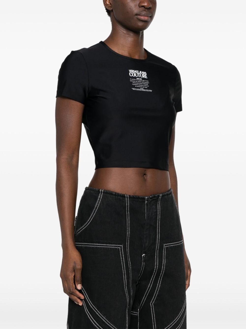 logo-print cropped T-shirt - 3