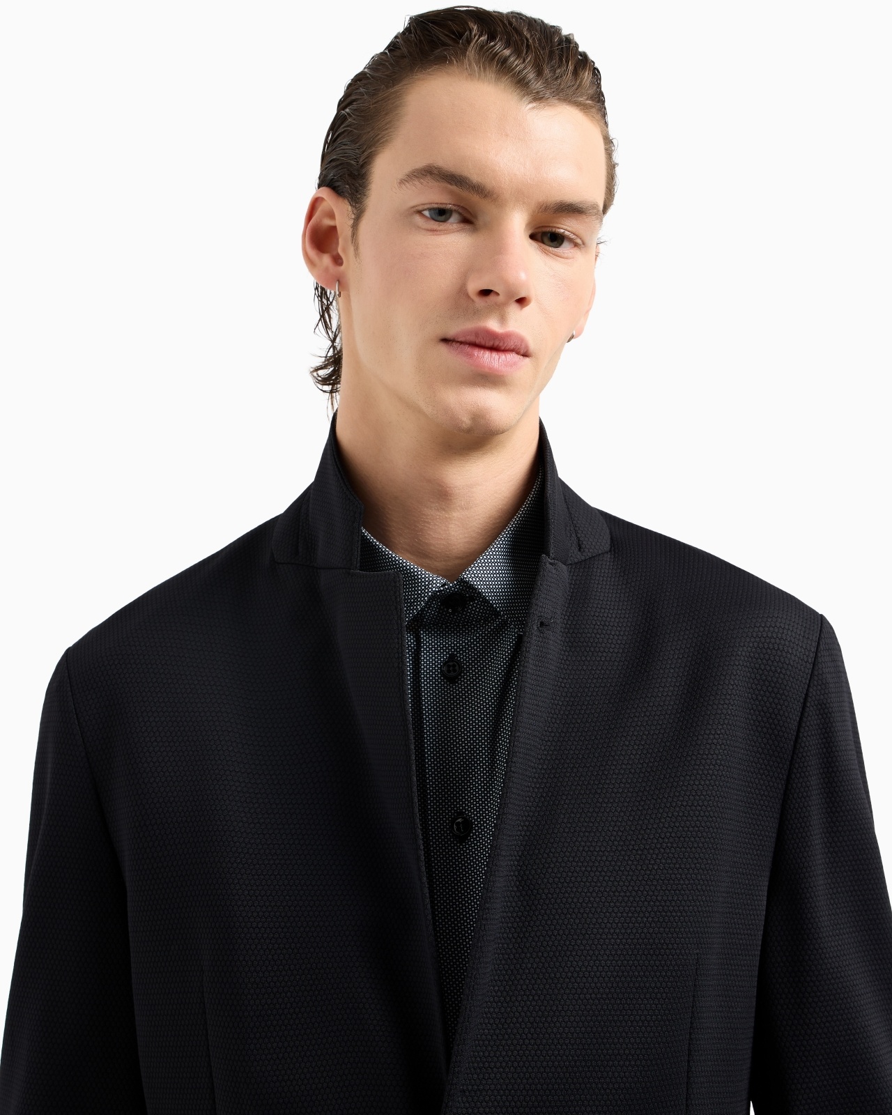 SINGLE-BREASTED JACKET IN STRETCH PIQUÉ TECHNICAL JERSEY - 5