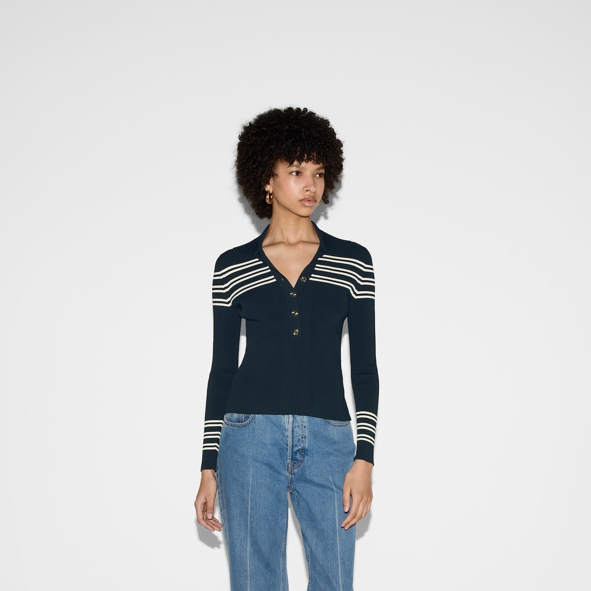 Stretch rib viscose polo top - 3