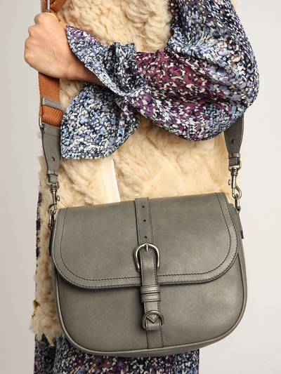 Golden Goose Medium Sally Bag in stone-gray leather with contrasting buckle and shoulder strap outlook