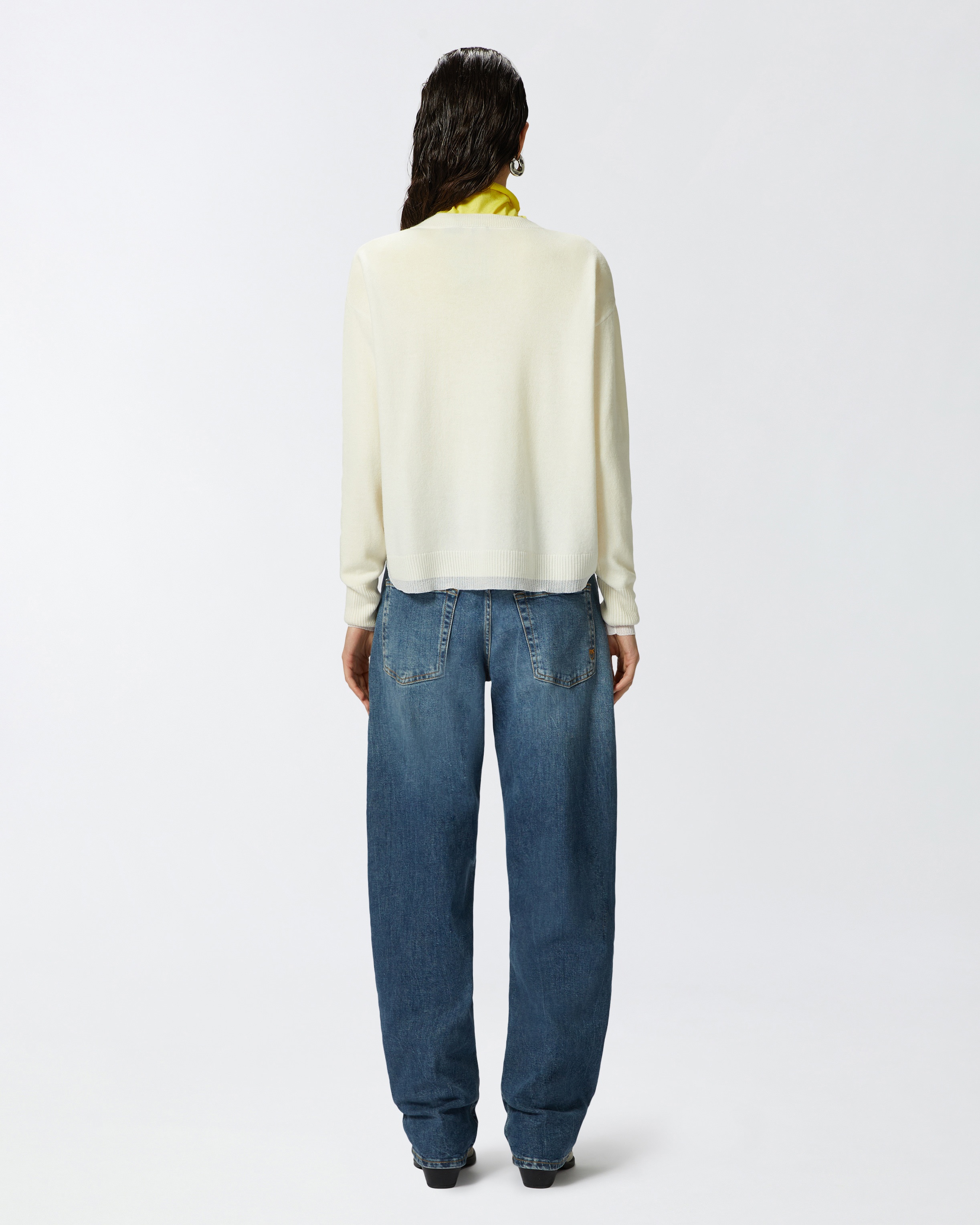 WHITE CASHMERE-BLEND V-NECK PULLOVER - 4