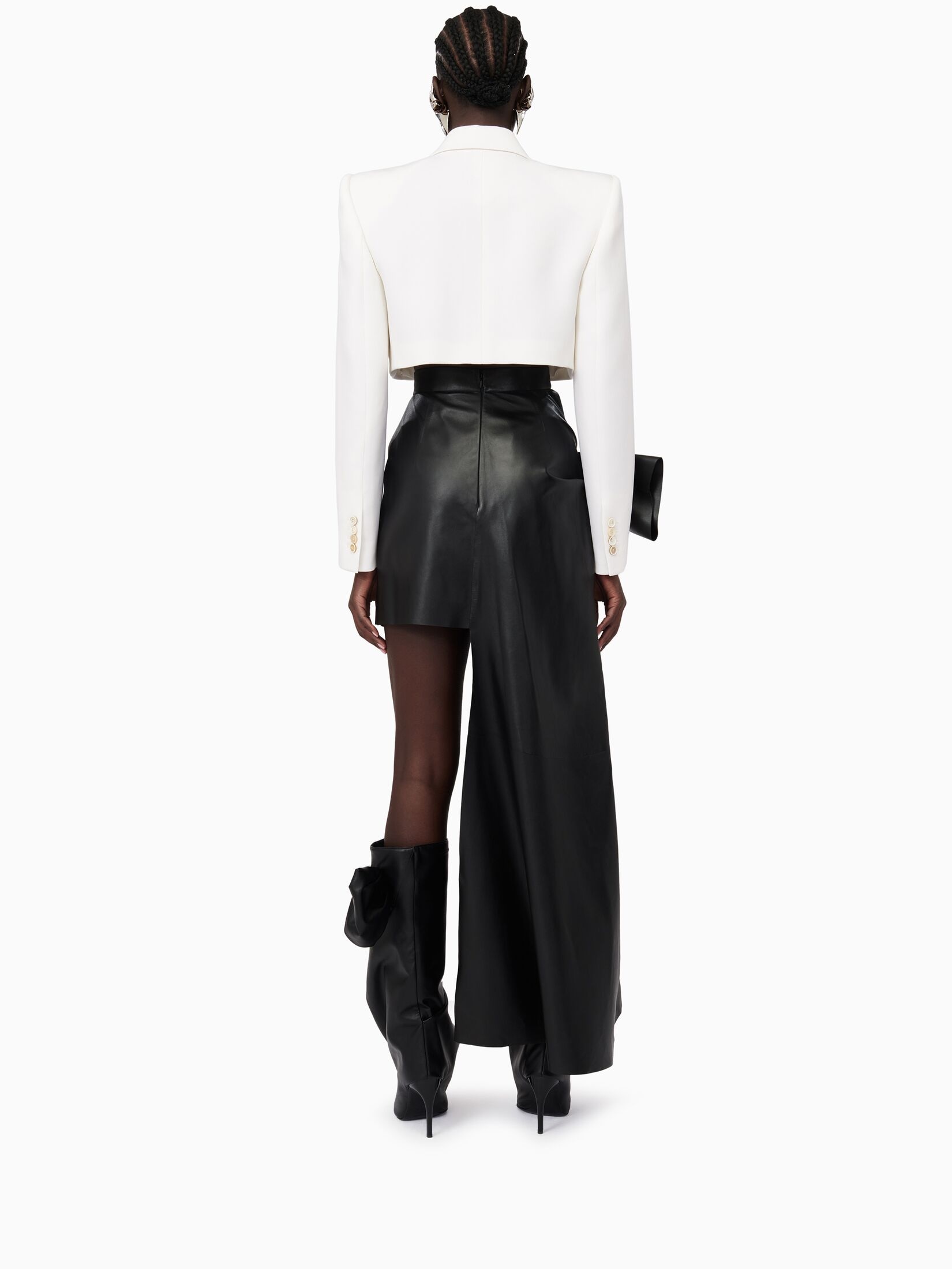 Women's Knotted Drape Mini Skirt in Black - 4