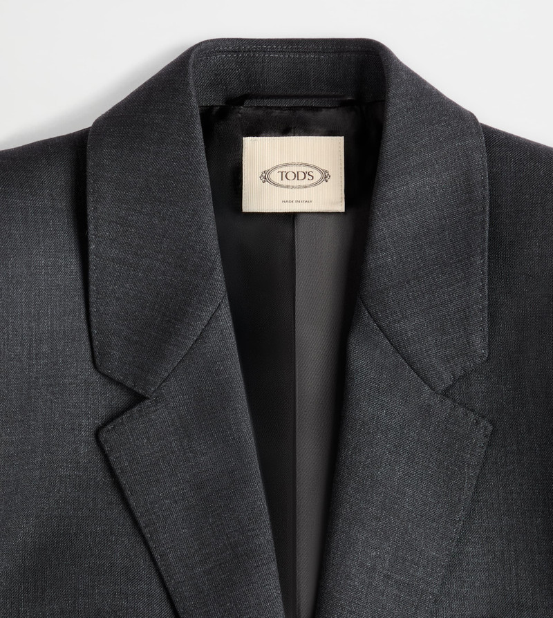 Tod's BLAZER WITH LEATHER DETAILING - GREY outlook