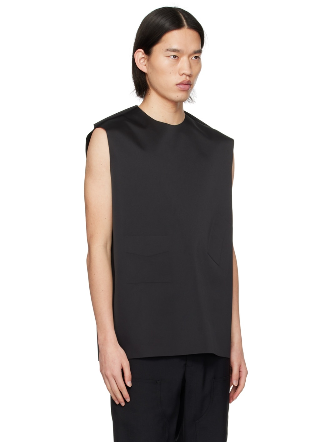 Black Pocket Embossed Tank Top - 2