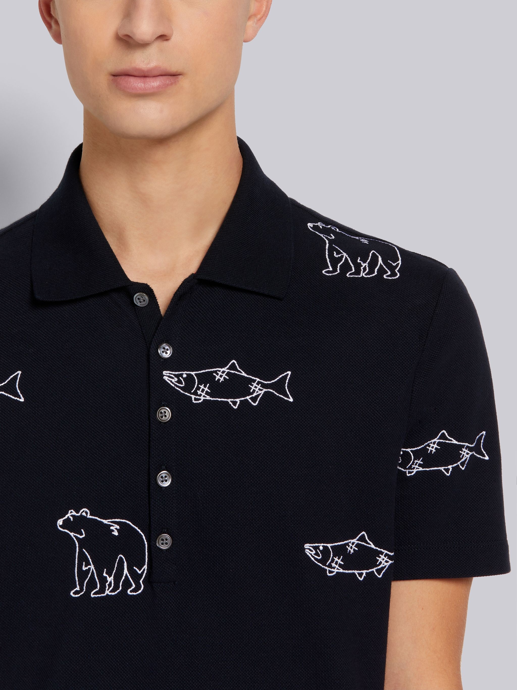 bear fish embroidered polo shirt - 5