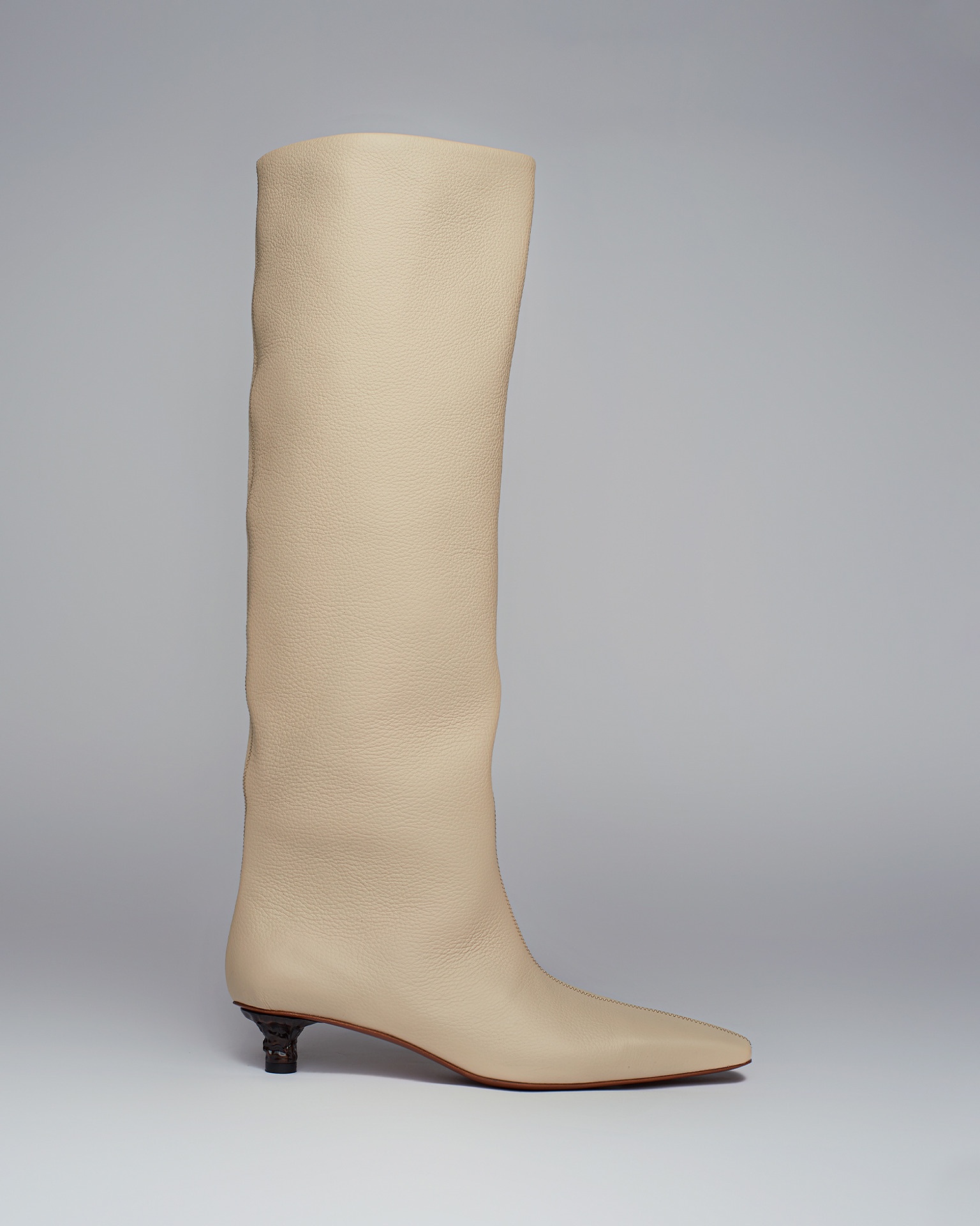PIPPA - Textured-leather knee boots - Creme - 1
