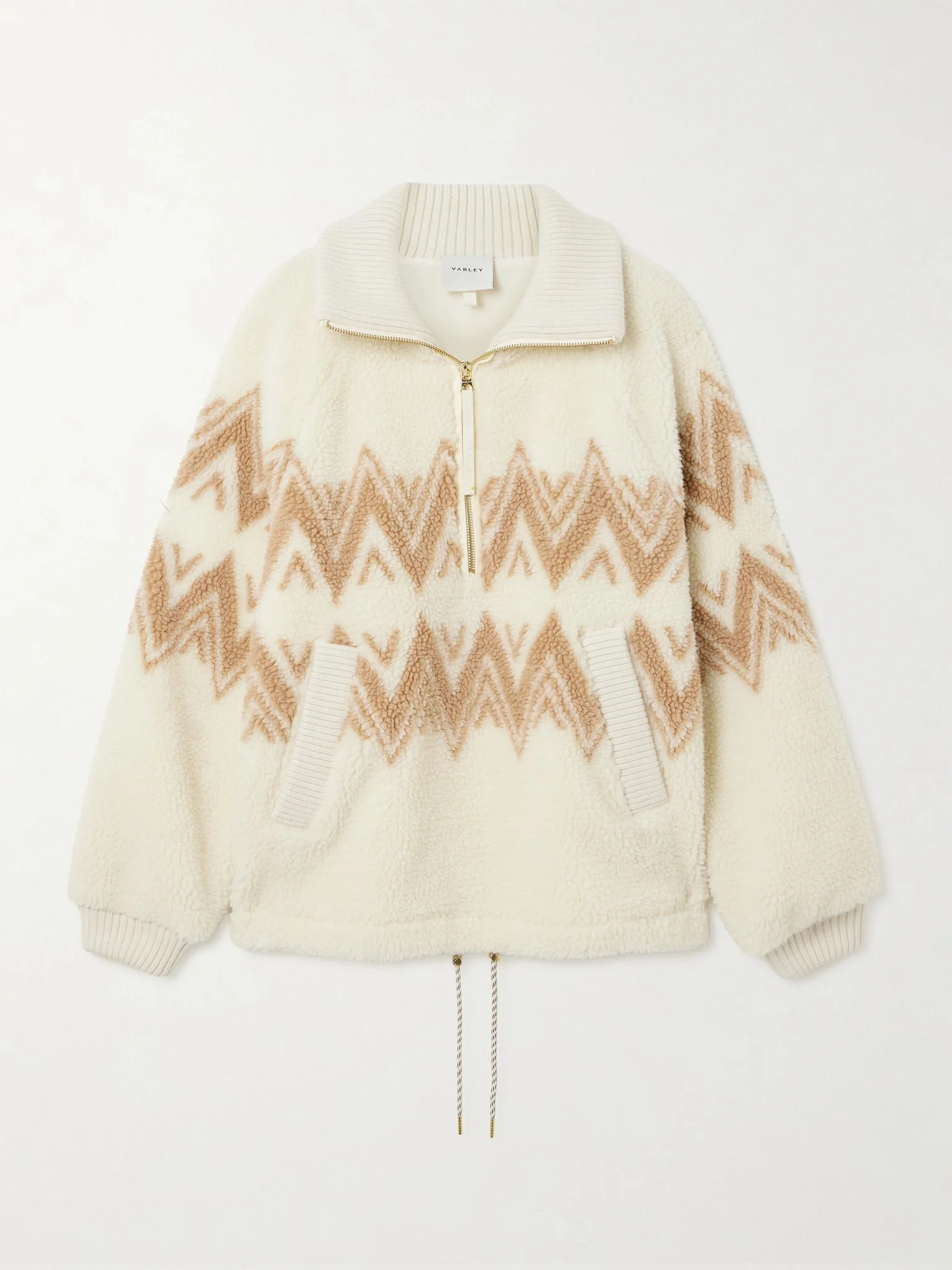 Hendrik ribbed knit-trimmed printed fleece half-zip sweater Cream - 1