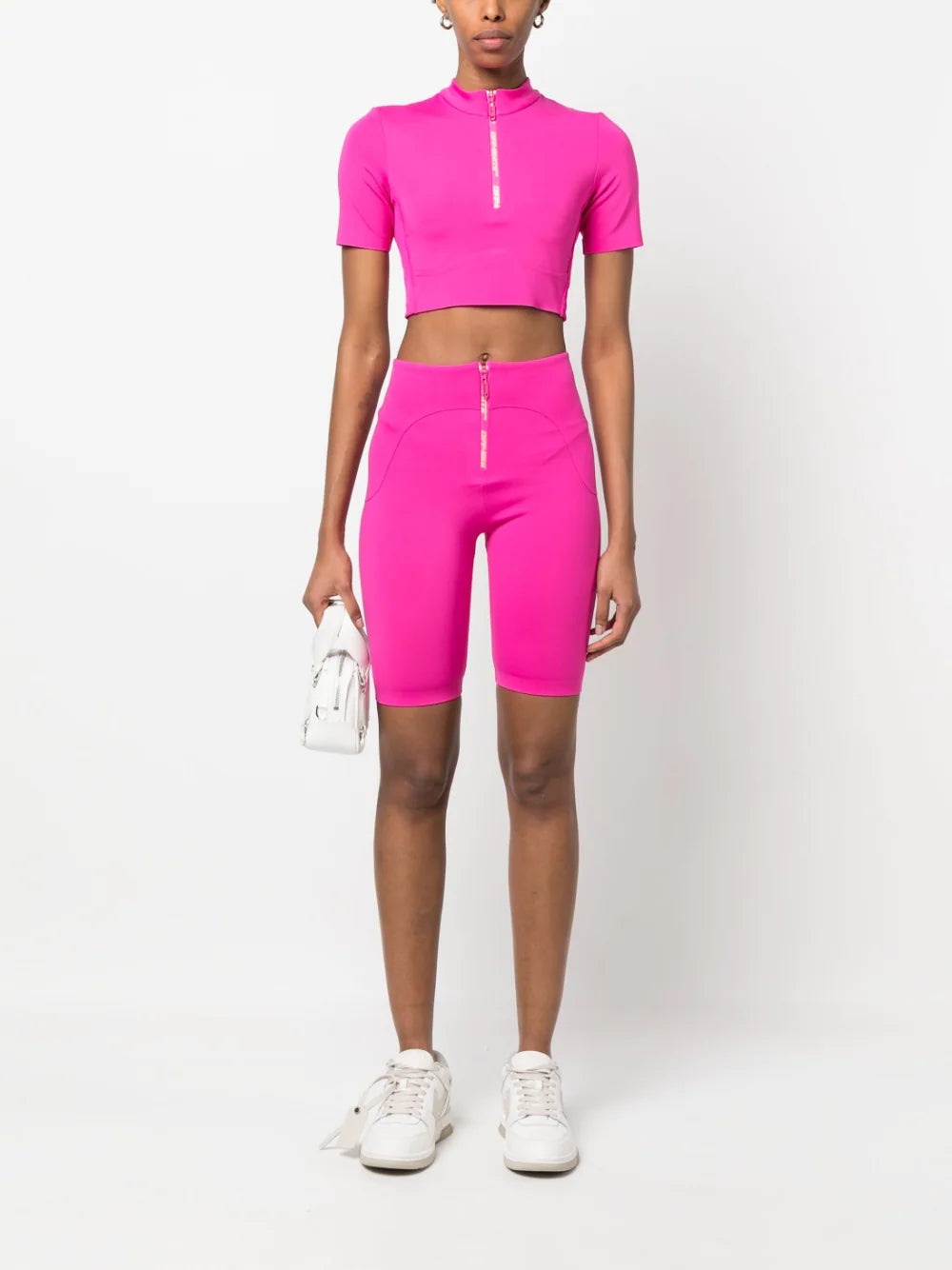 OFF-WHITE WOMEN Zipped Logo Crop Top Rhodium Red - 4