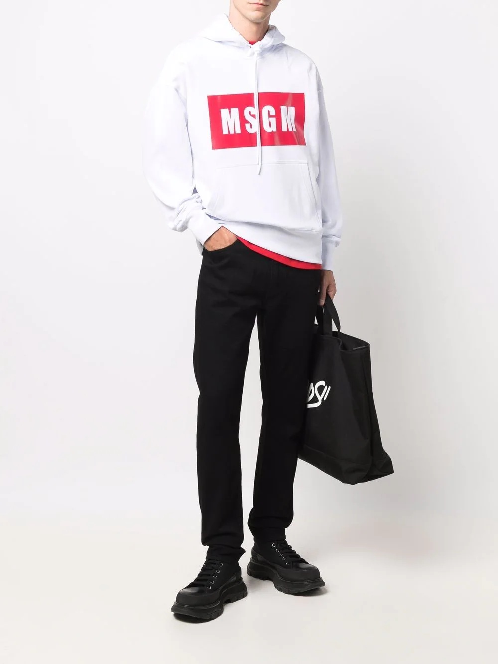 box logo-print cotton hoodie - 2