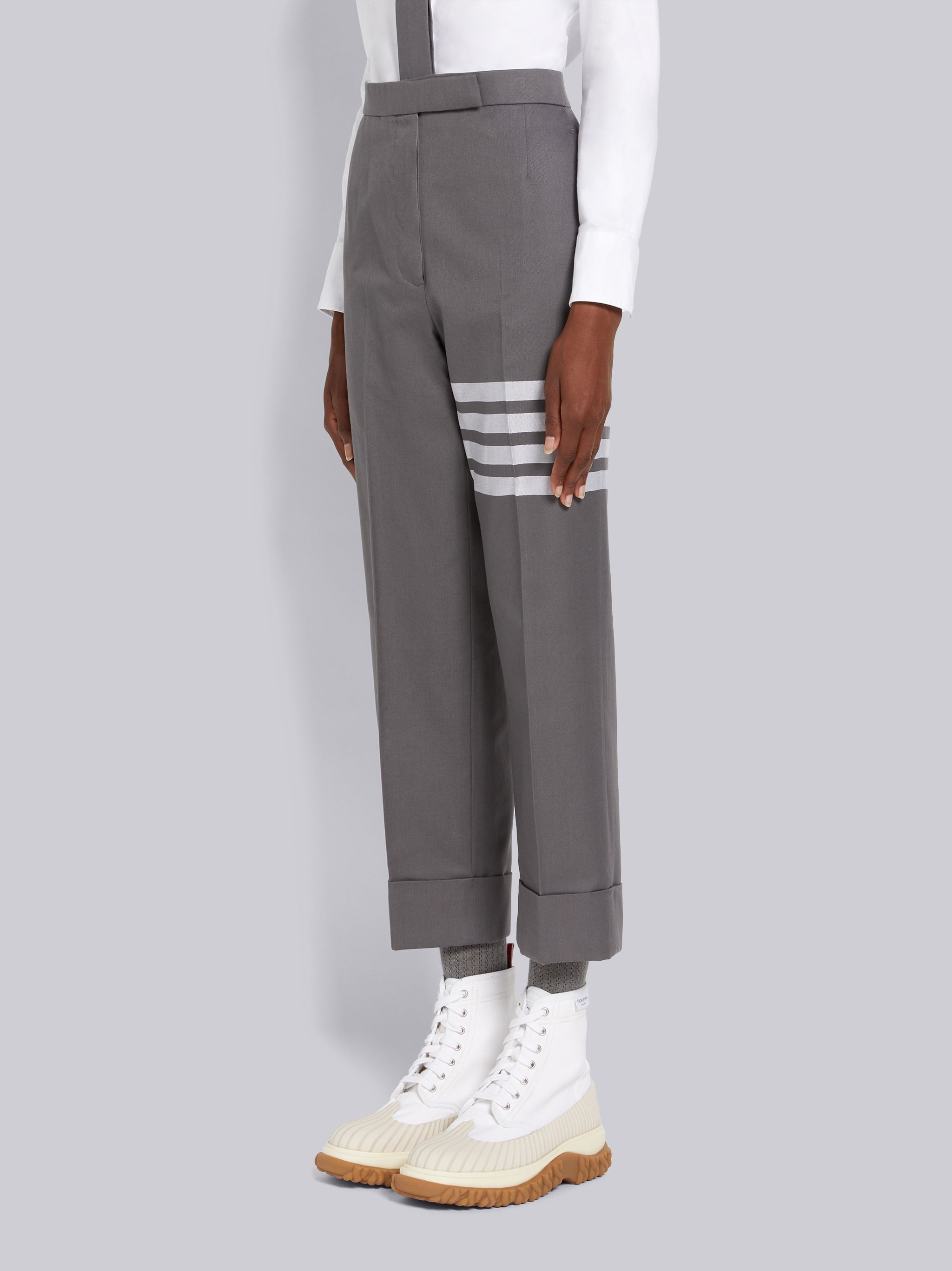 Medium Grey Cotton Twill Engineered 4-Bar Classic Backstrap Trouser - 2