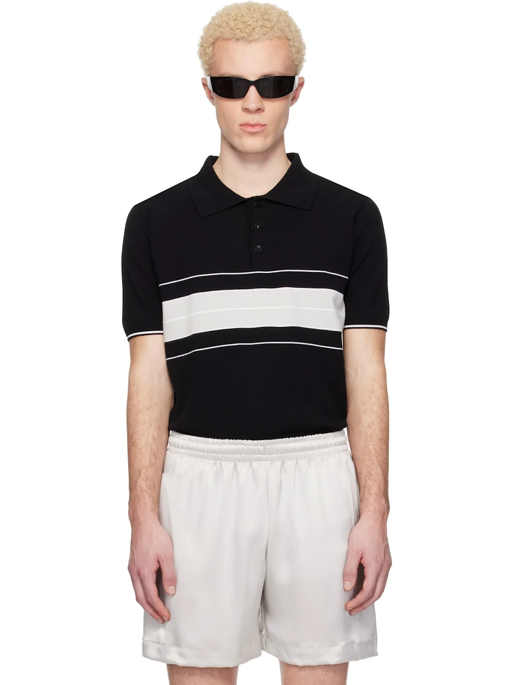Black & Gray Striped Polo - 1