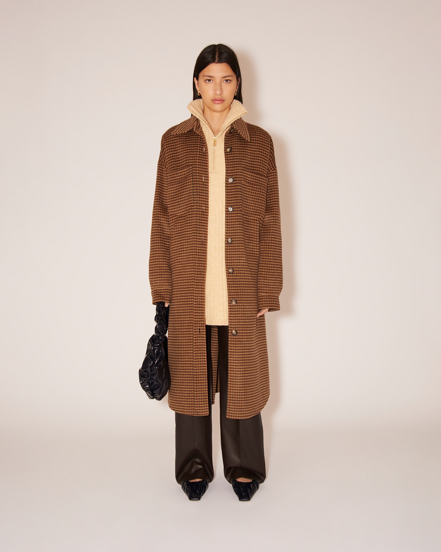 CRUZA - Checked wool and silk-blend coat - Camel - rust gray - 2