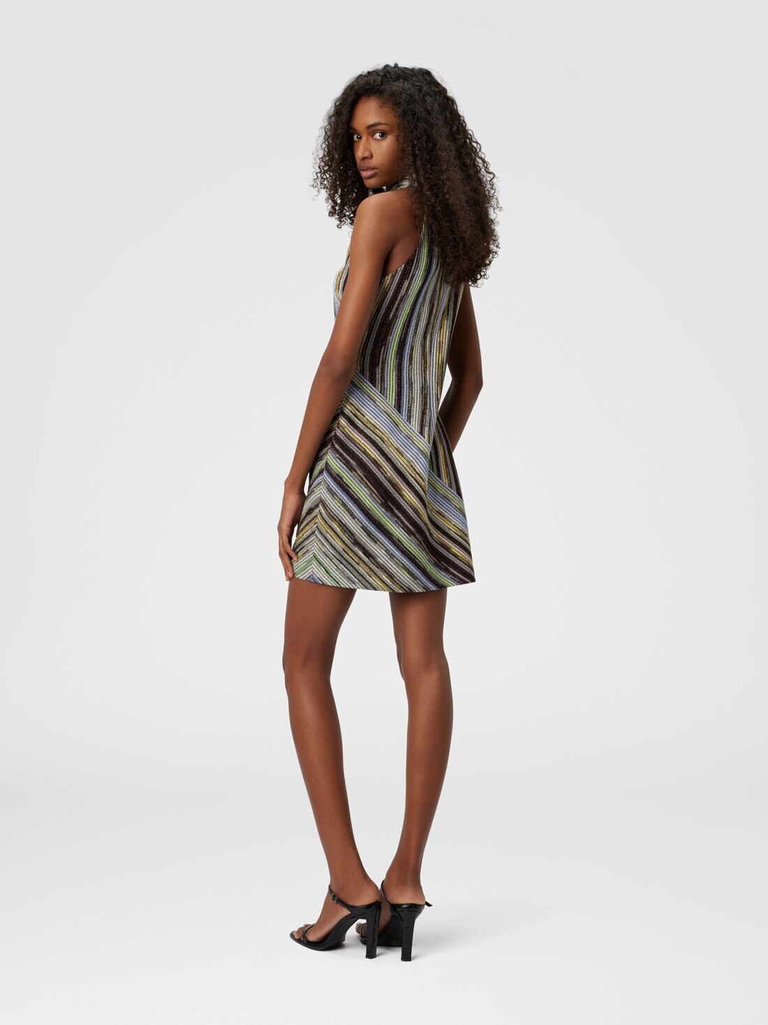 Sleeveless mini-dress in striped lamé slub viscose - 3