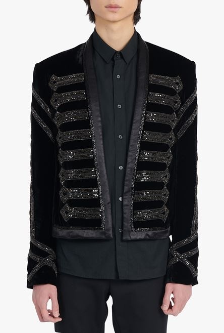 Black velvet spencer jacket with rhinestone embroidery - 5