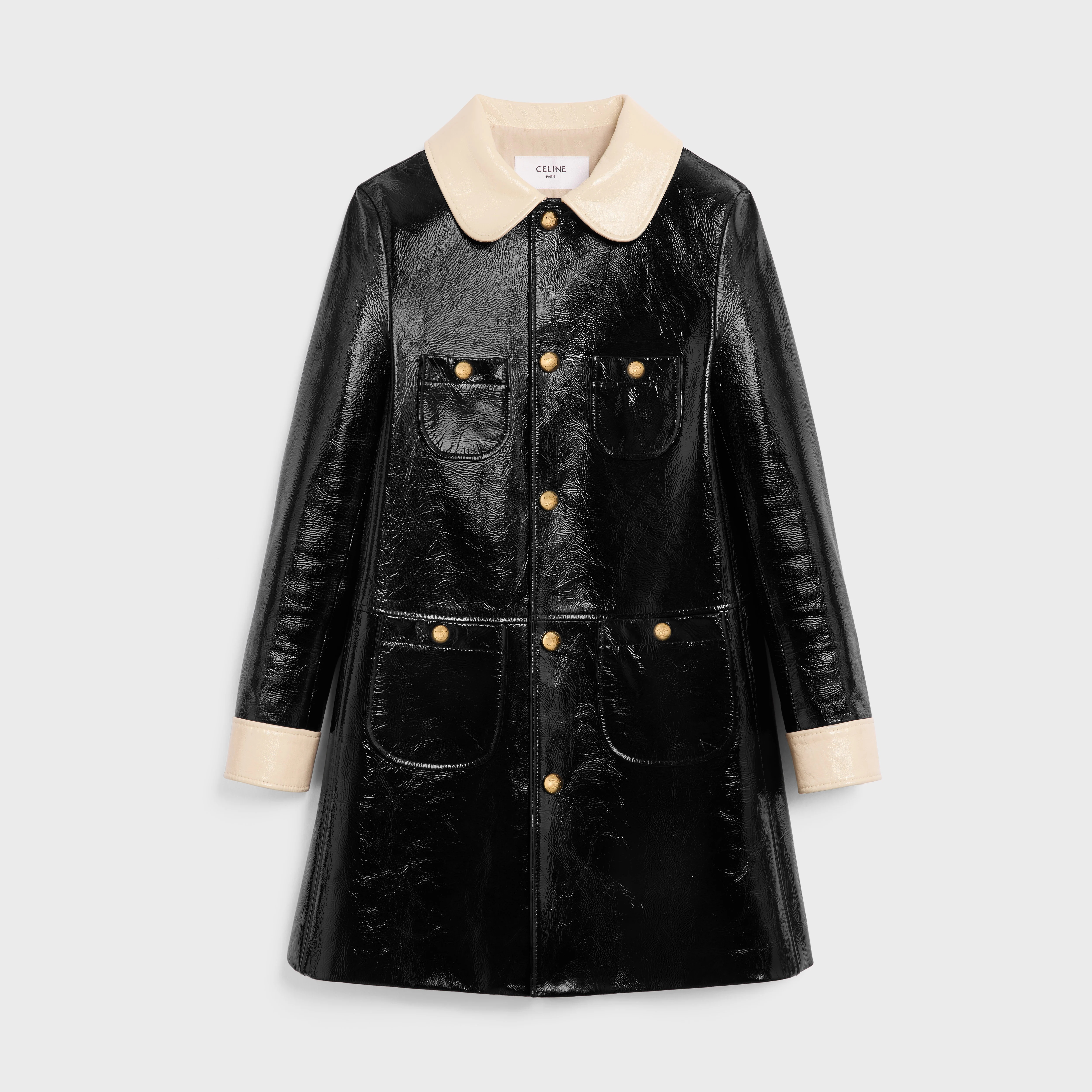 babydoll coat in patent lambskin leather - 1