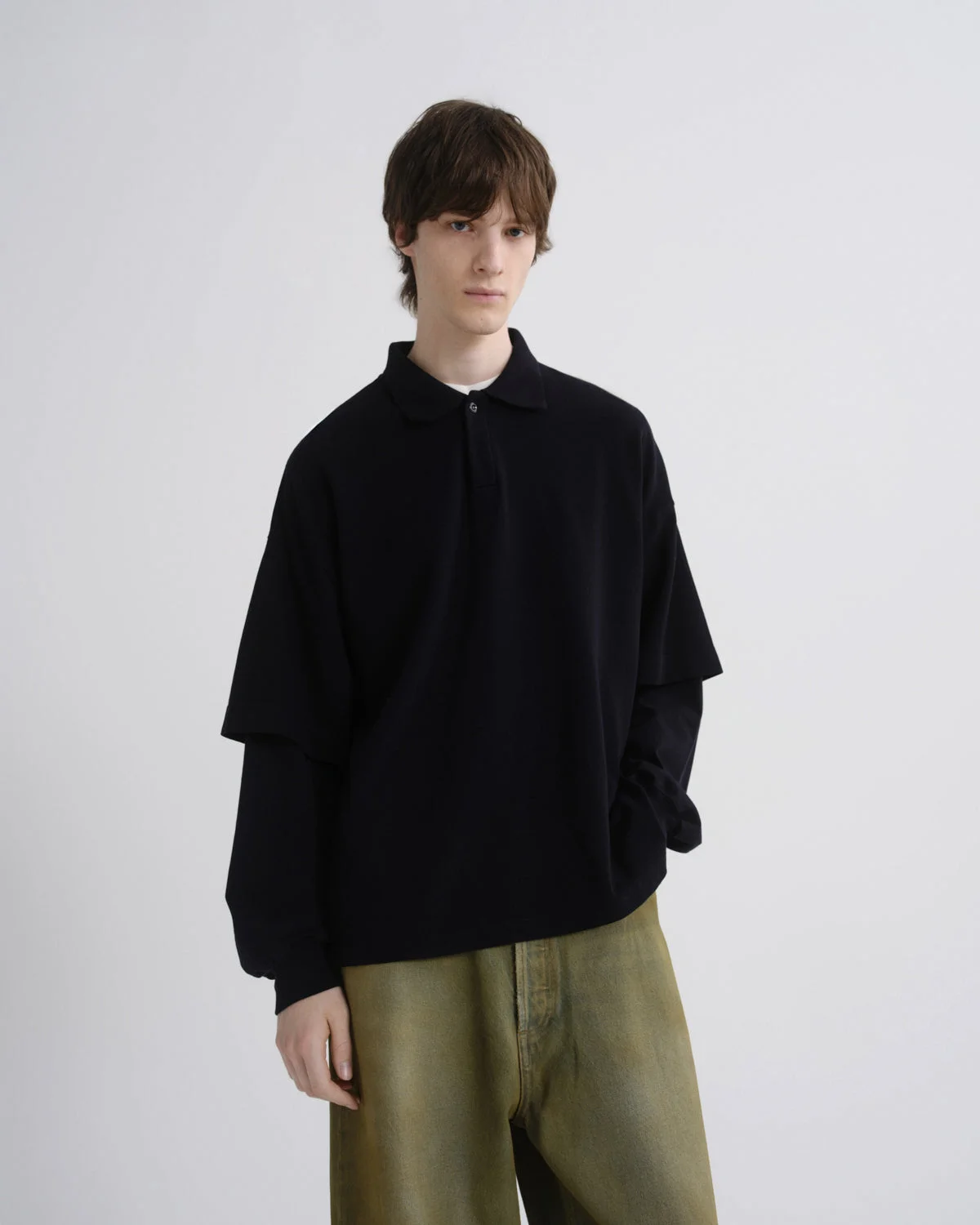 CURREN DOUBLE SLEEVE POLO IN BLACKENED NAVY - 1