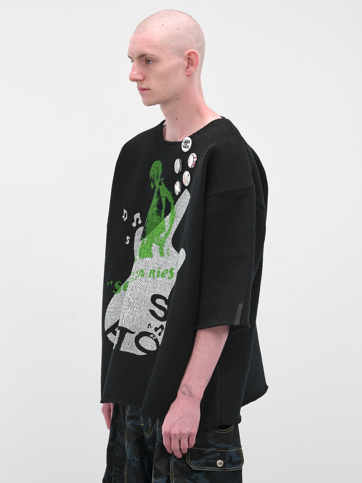 Black Knit Graphic Pin Sweater - 2