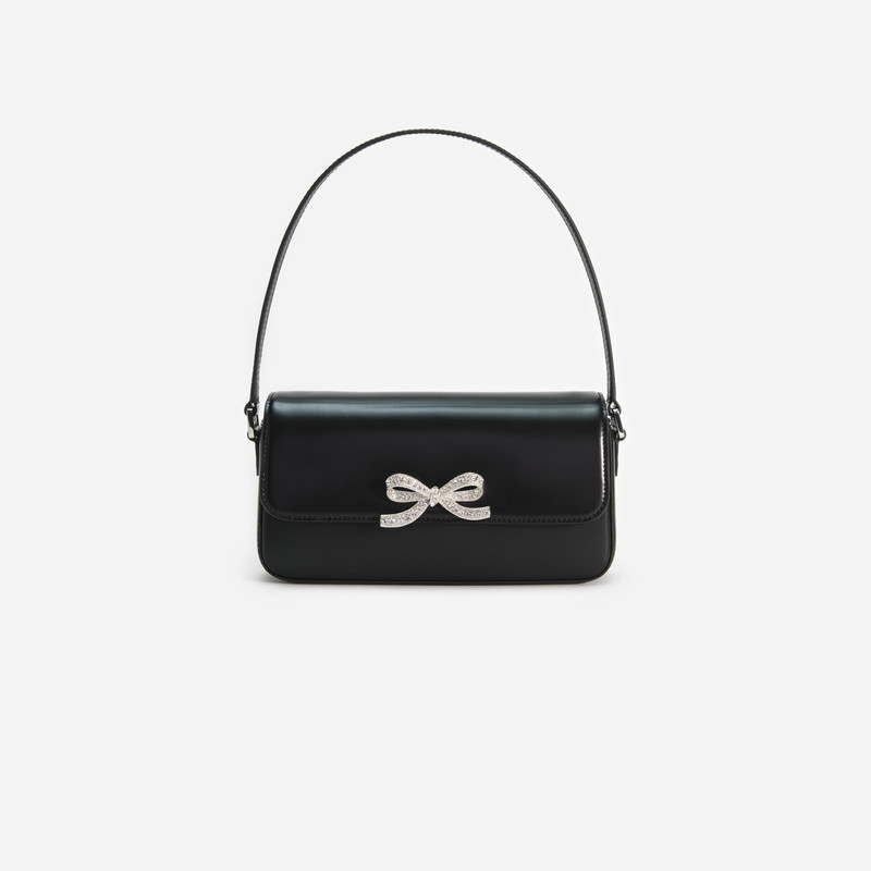 Black Leather Baguette Bag - 1