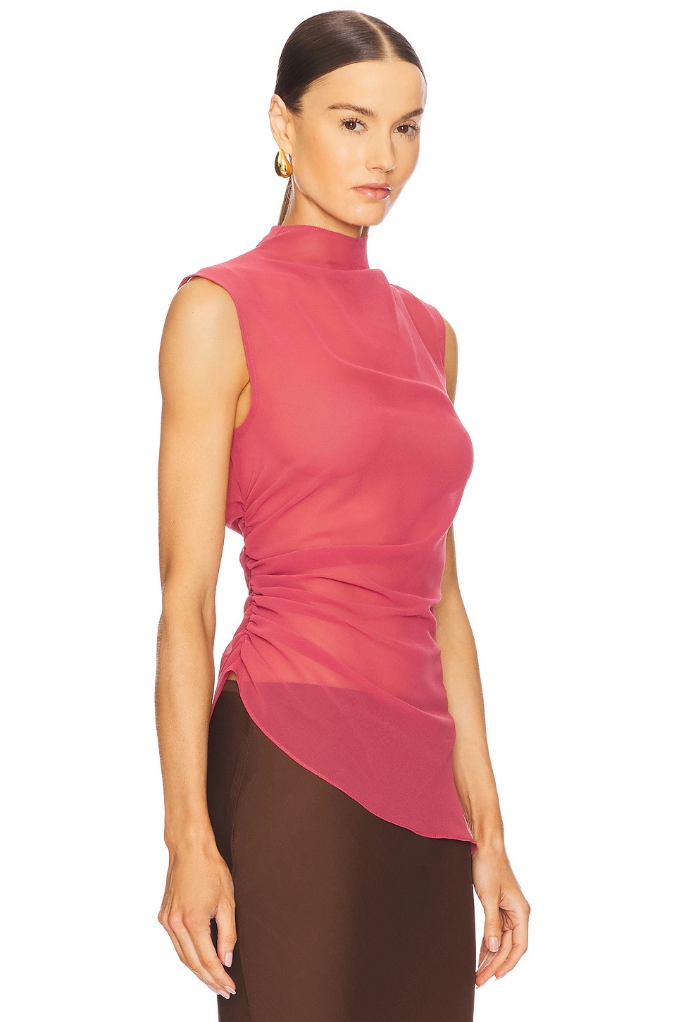 Lightweight Georgette Mock Neck Ruched Top - 2