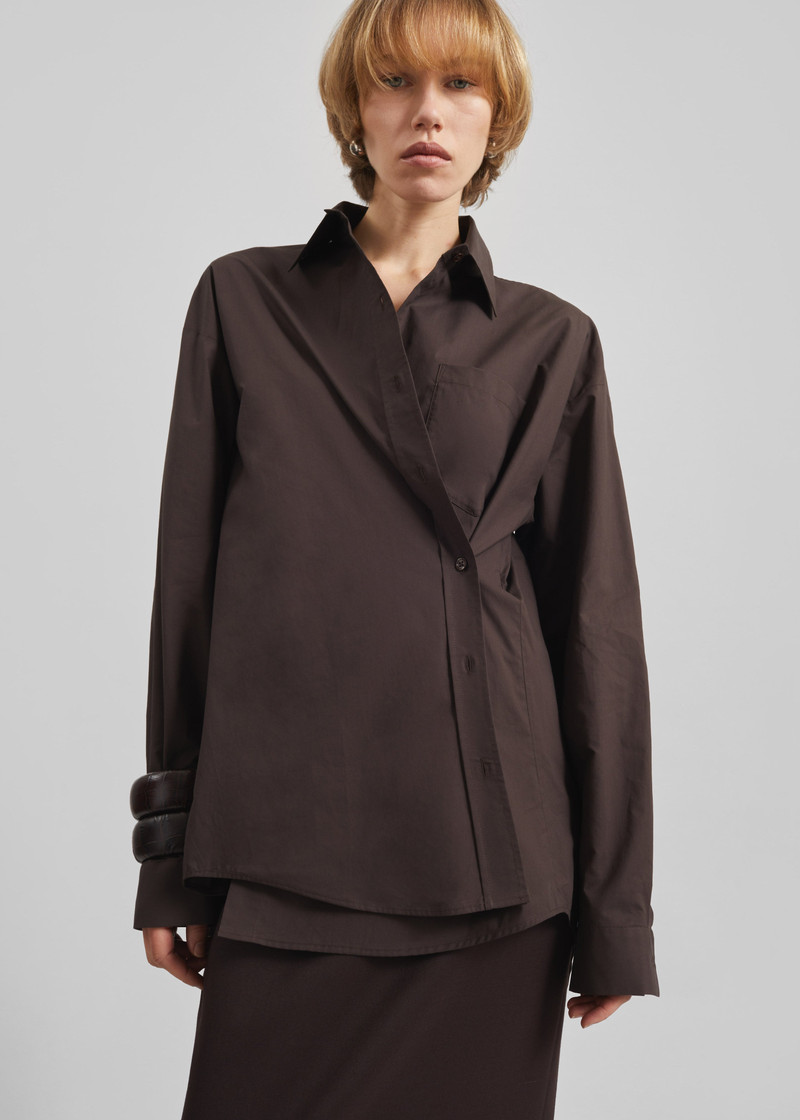 Ornella Side Button-Up Shirt - Brown 5