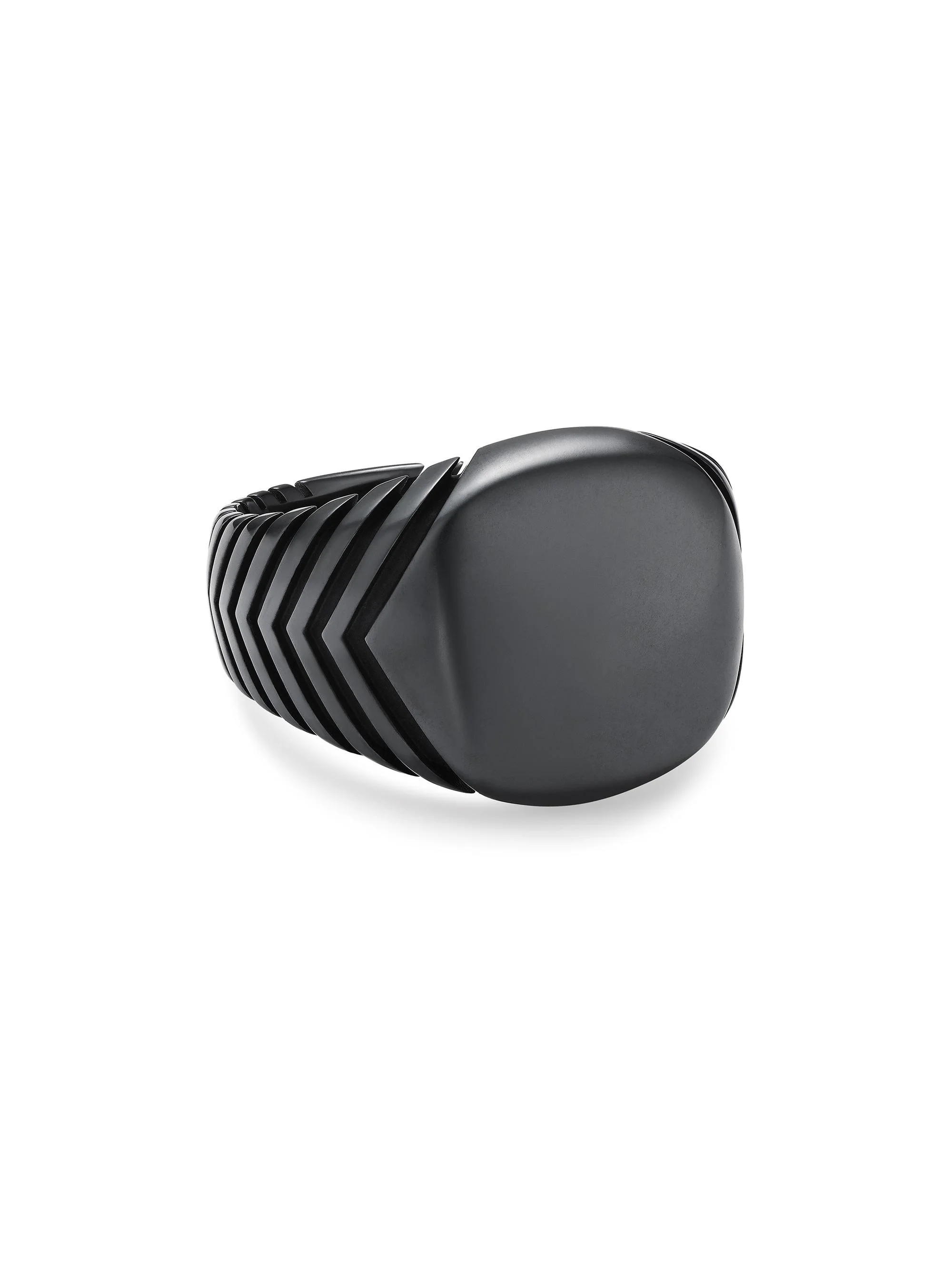 Men's Chevron Signet Ring in Black Titanium, 18MM - Black - 1