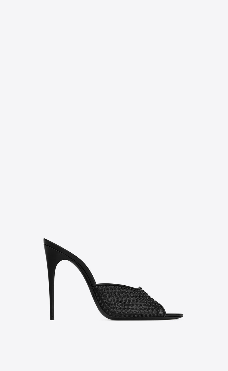 blonde mules in rhinestones mesh - 1