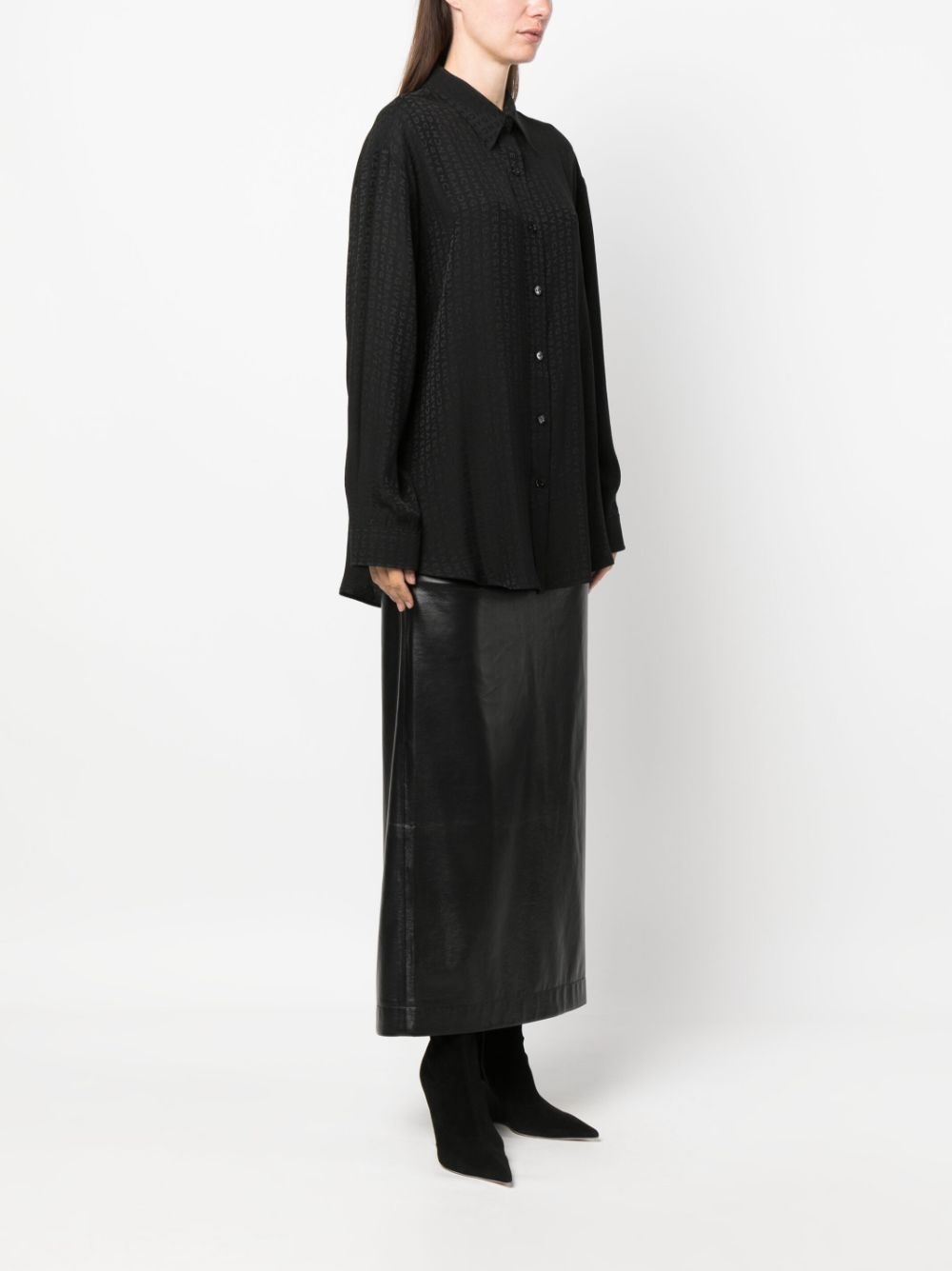 logo-print silk shirt - 3