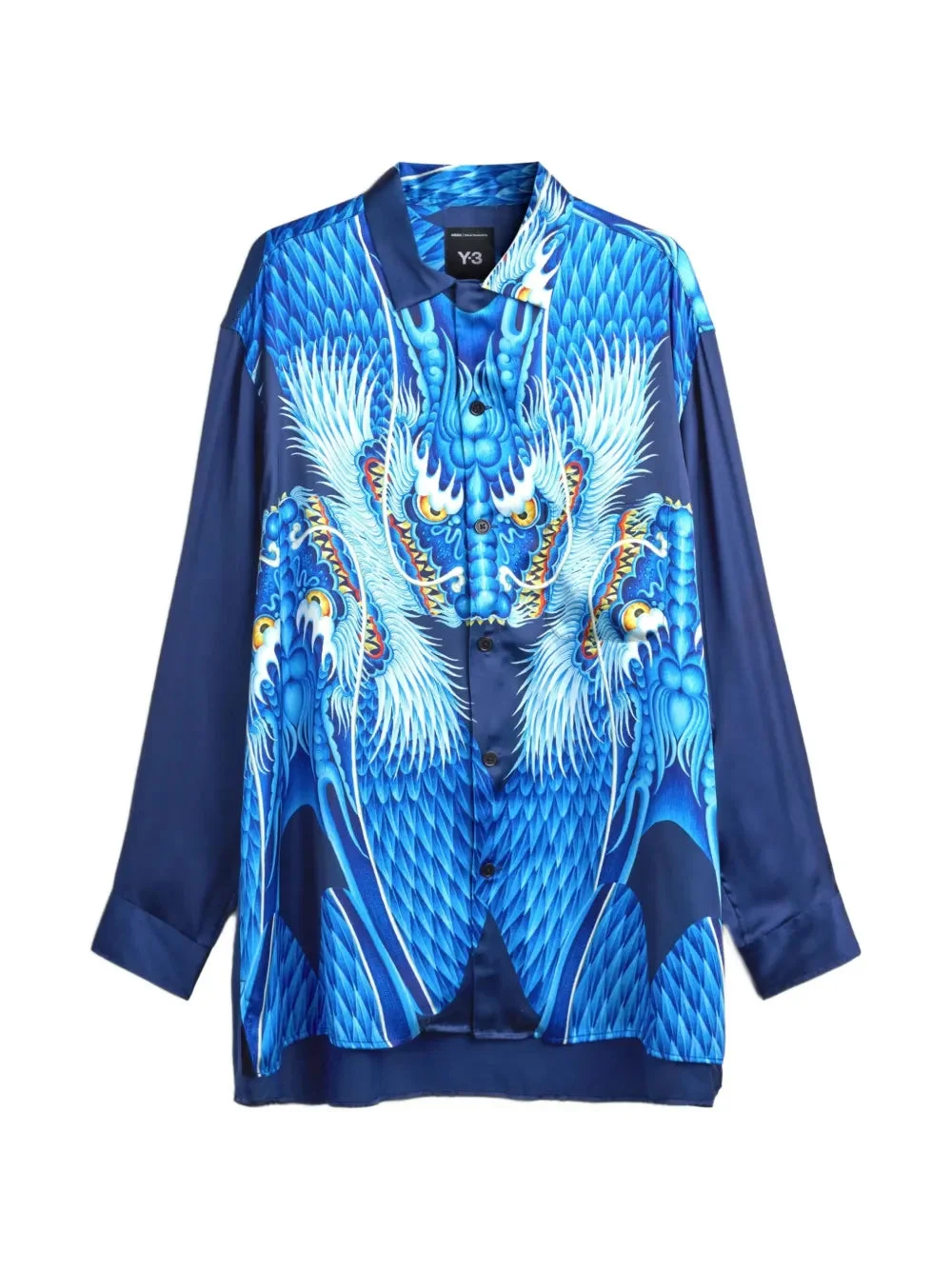 Y-3 BLUE SATIN GRAPHIC SHIRT - 1