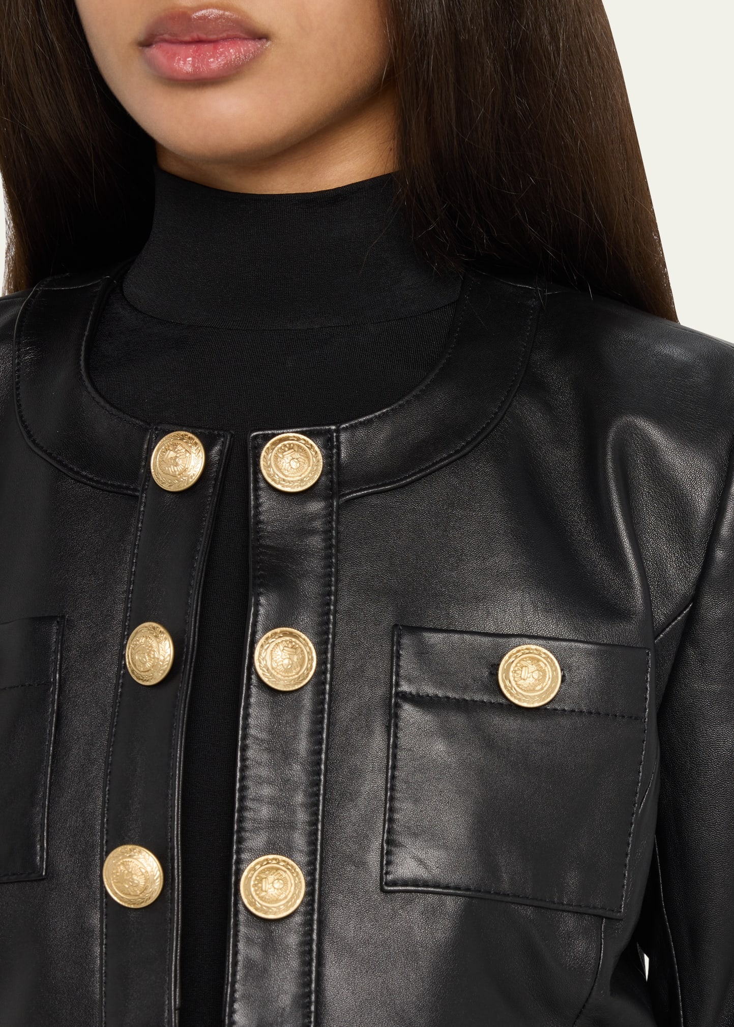 Jayde Collarless Leather Jacket - 5