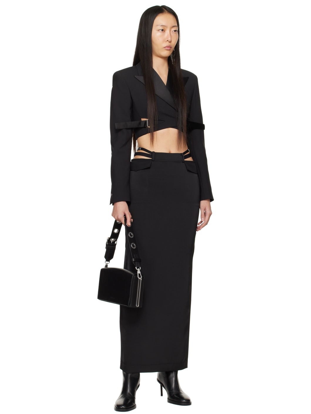 Black Interlock Tuxedo Blazer - 4