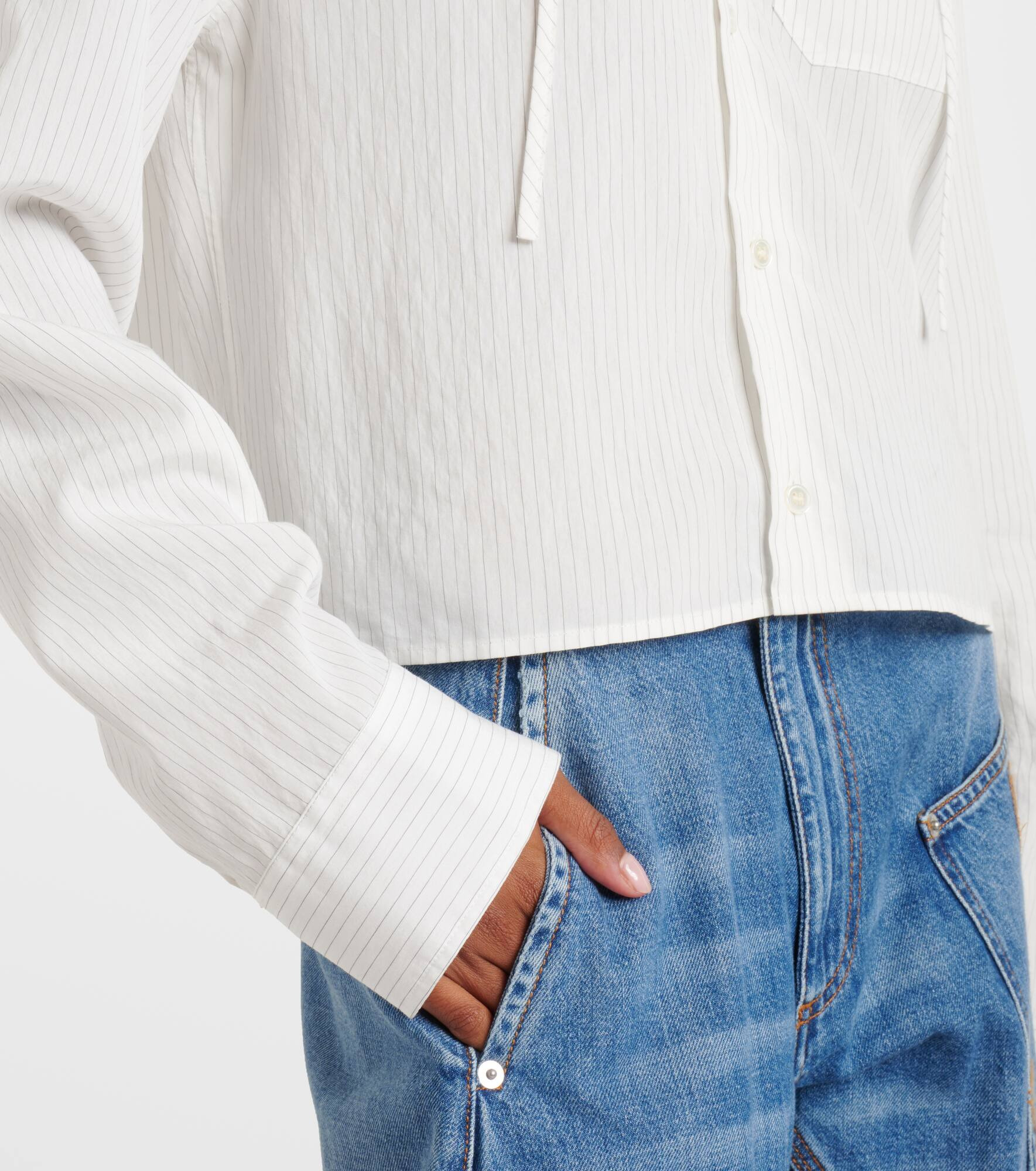Pinstripe cropped hooded shirt - 5