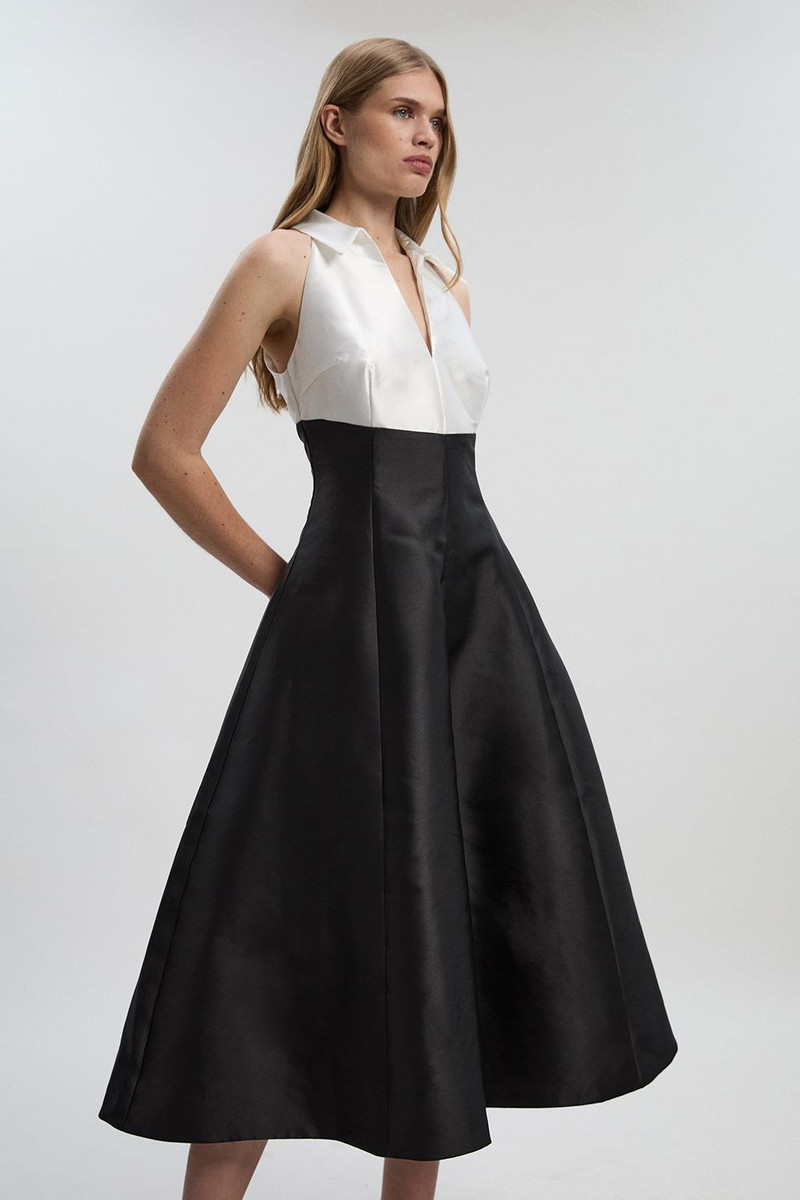 KAREN MILLEN Twill Contrast Tux Tailored Dress outlook