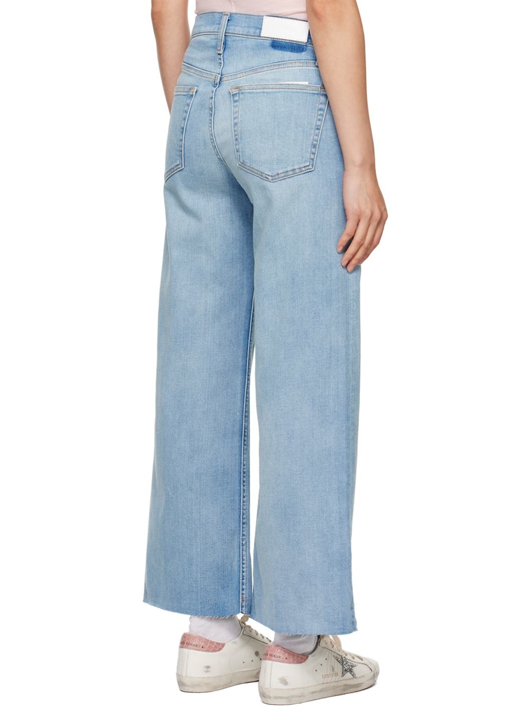 Blue Mid Rise Wide Leg Crop Jeans - 3