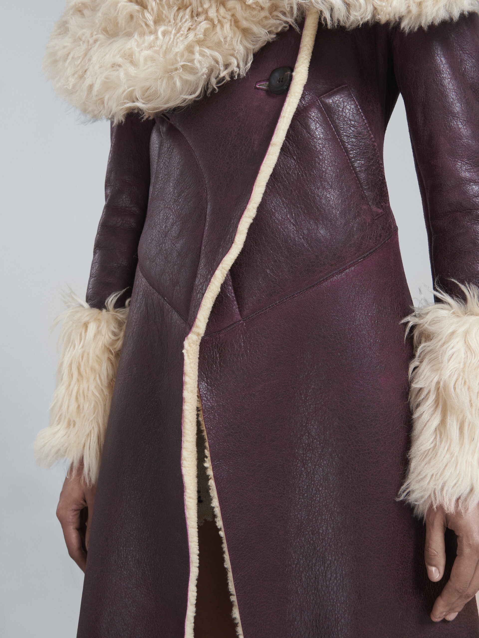 BURGUNDY SHEARLING COAT - 5