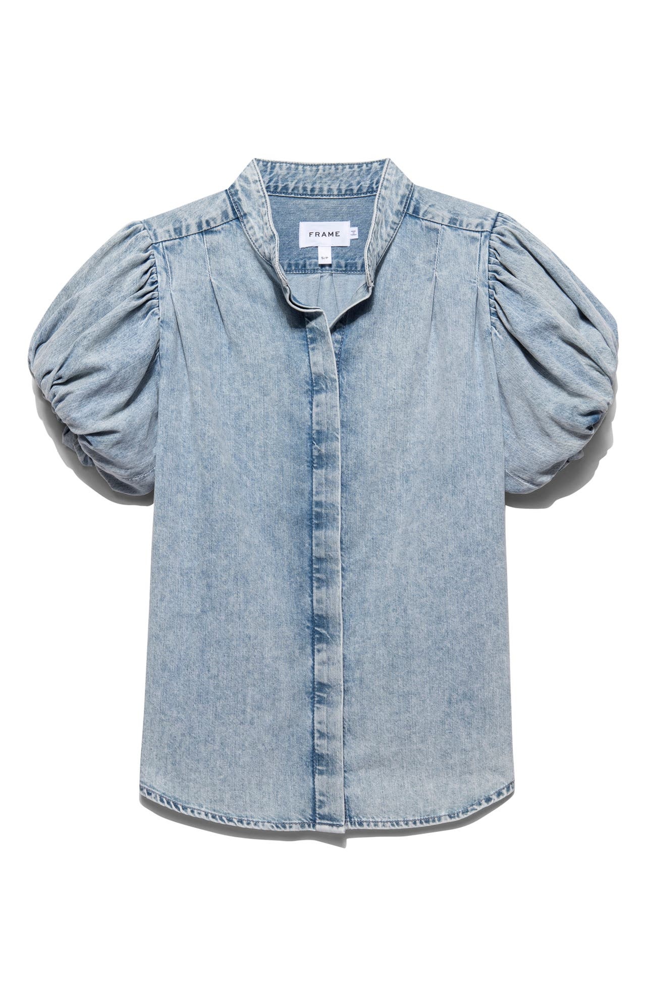 FRAME Pleat Puff Sleeve Denim Shirt in Cresthaven at Nordstrom - 1