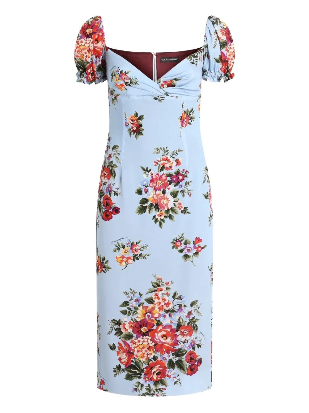 floral-print puff-sleeve midi dress - 1