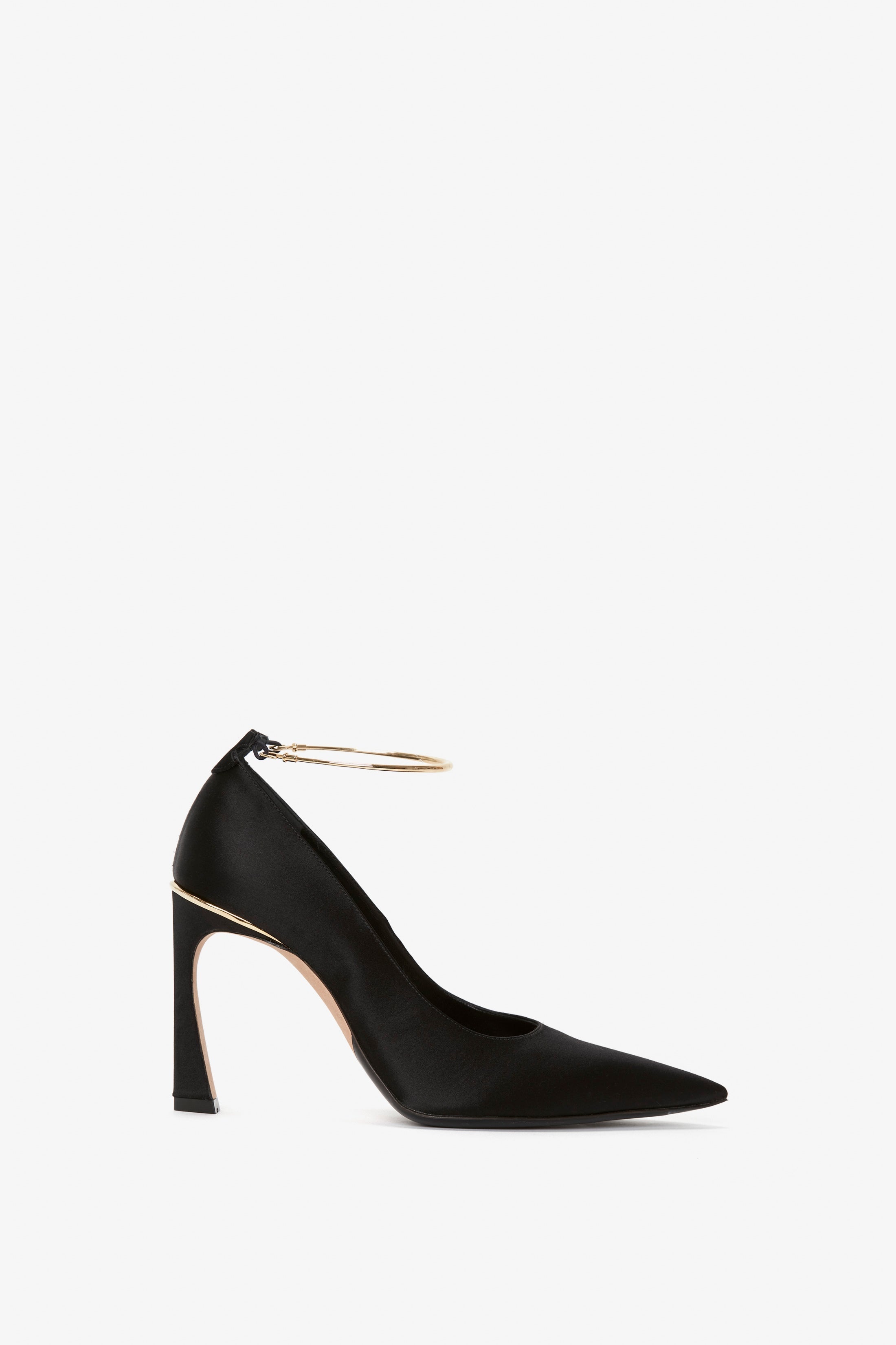Pointy Toe Pump in Black Satin - 1