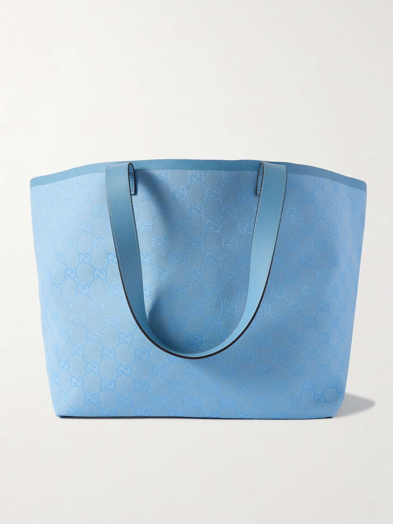 Totissima leather-trimmed canvas-jacquard tote - 1