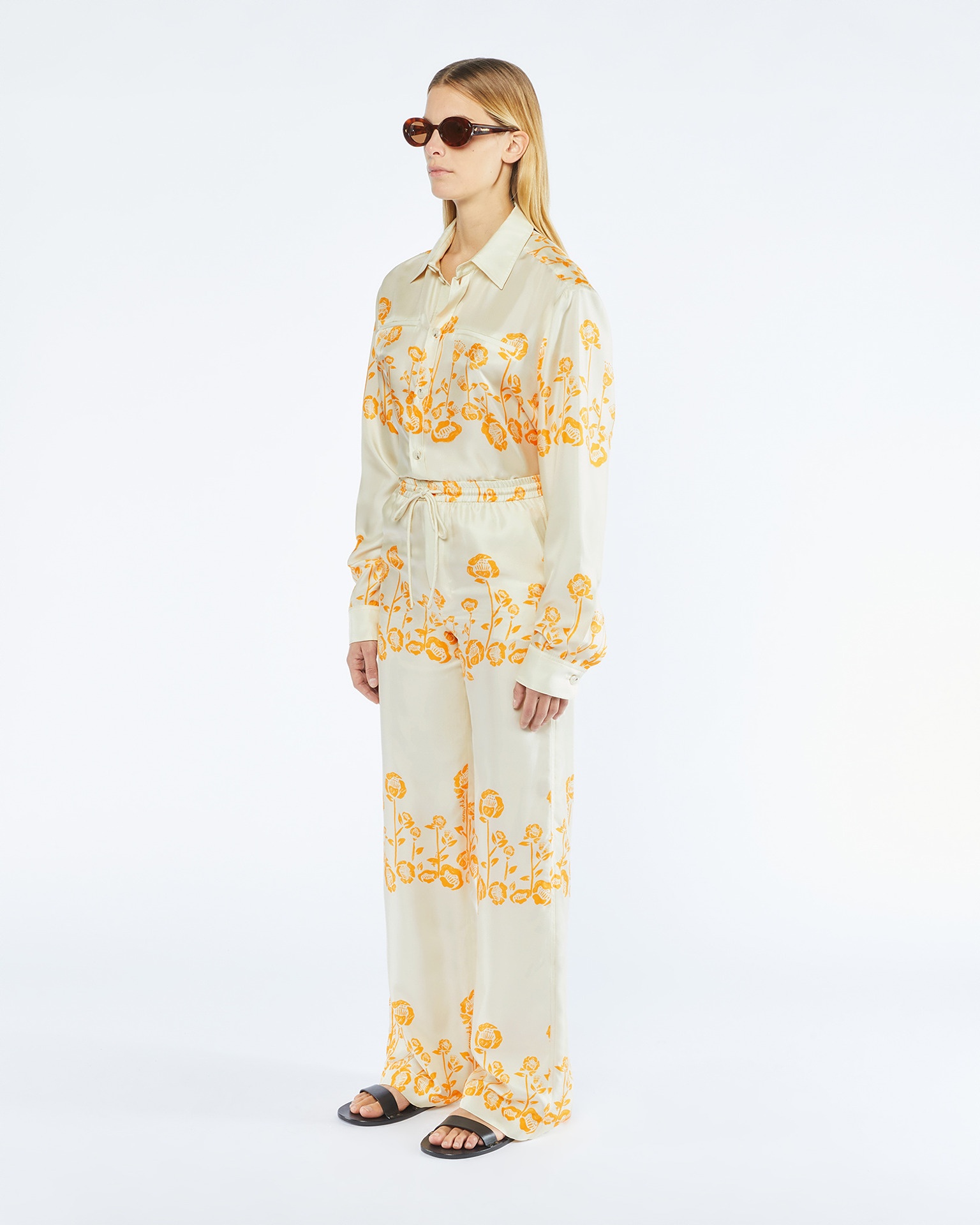 JARINE - Printed twill silk pants - Blockwood floral - 4