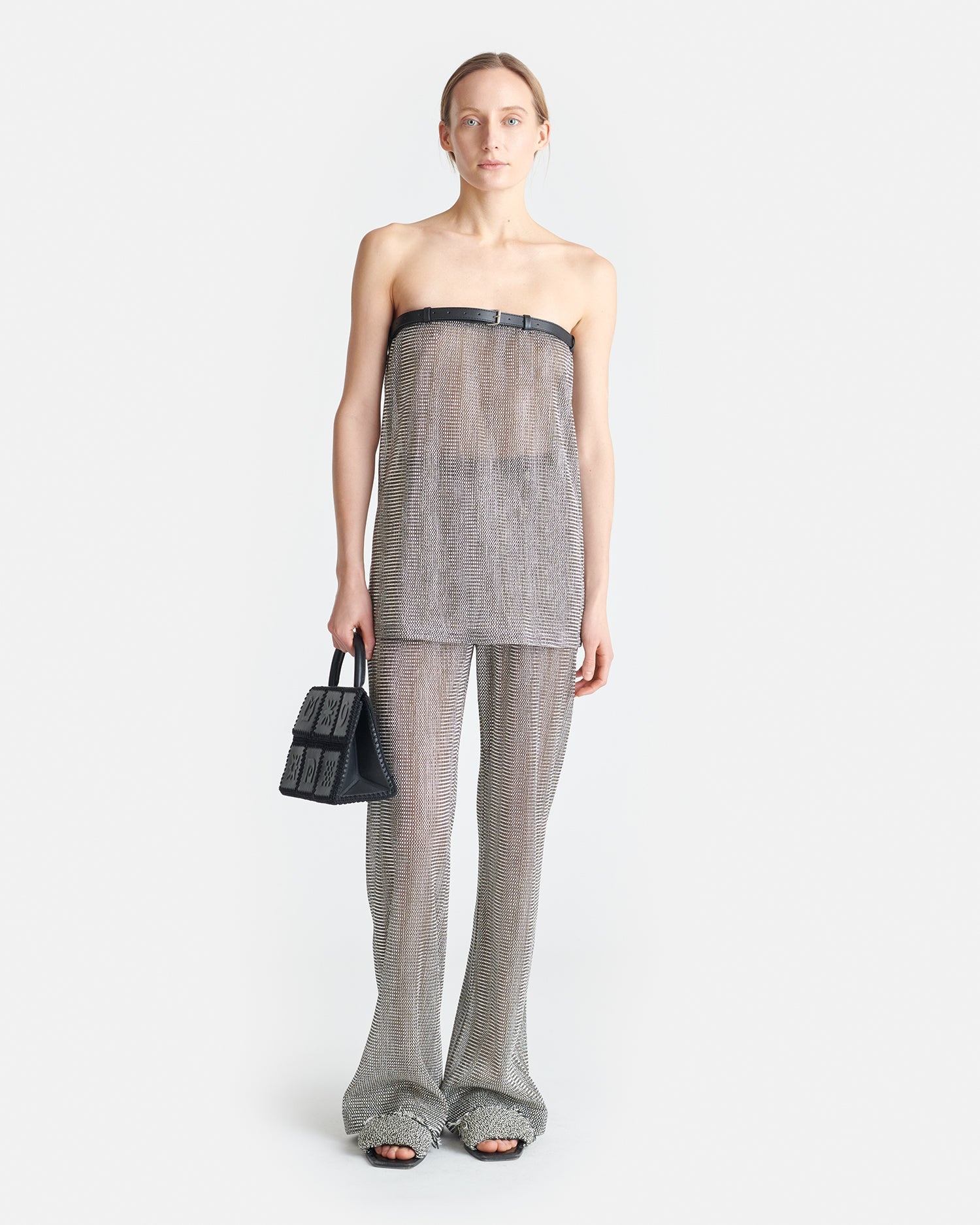 Leather-Trimmed Metallic Top - 3