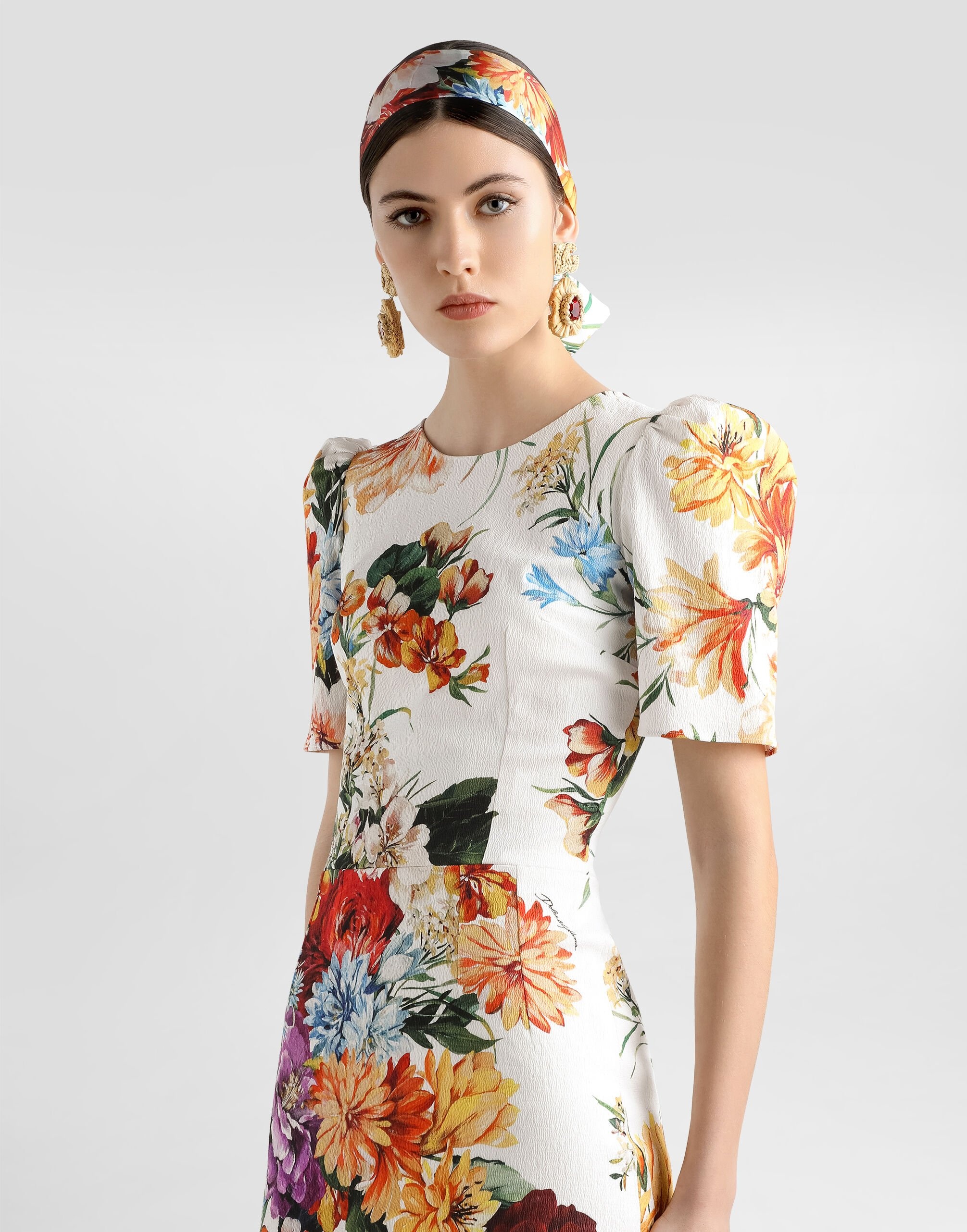 Bouquet-print dress in cretonne - 4
