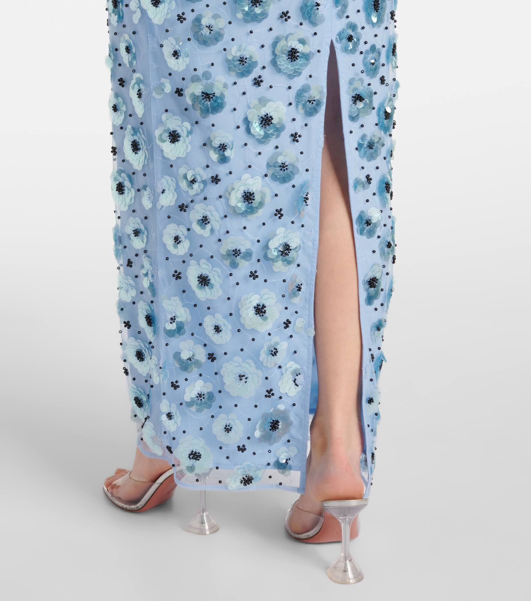 Floral embellished strapless gown - 5
