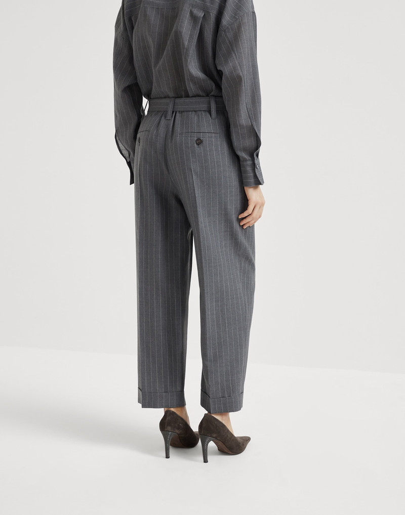 Brunello Cucinelli Virgin wool chalk stripe gauze baggy sartorial trousers outlook