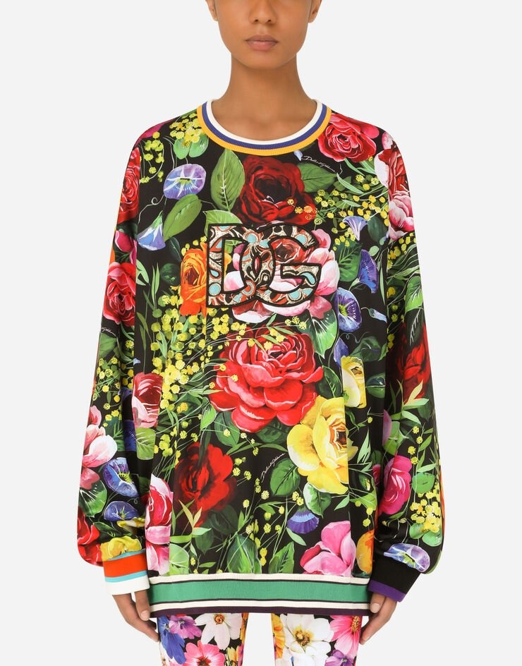 Run-resistant jersey sweatshirt with bouquet print - 1