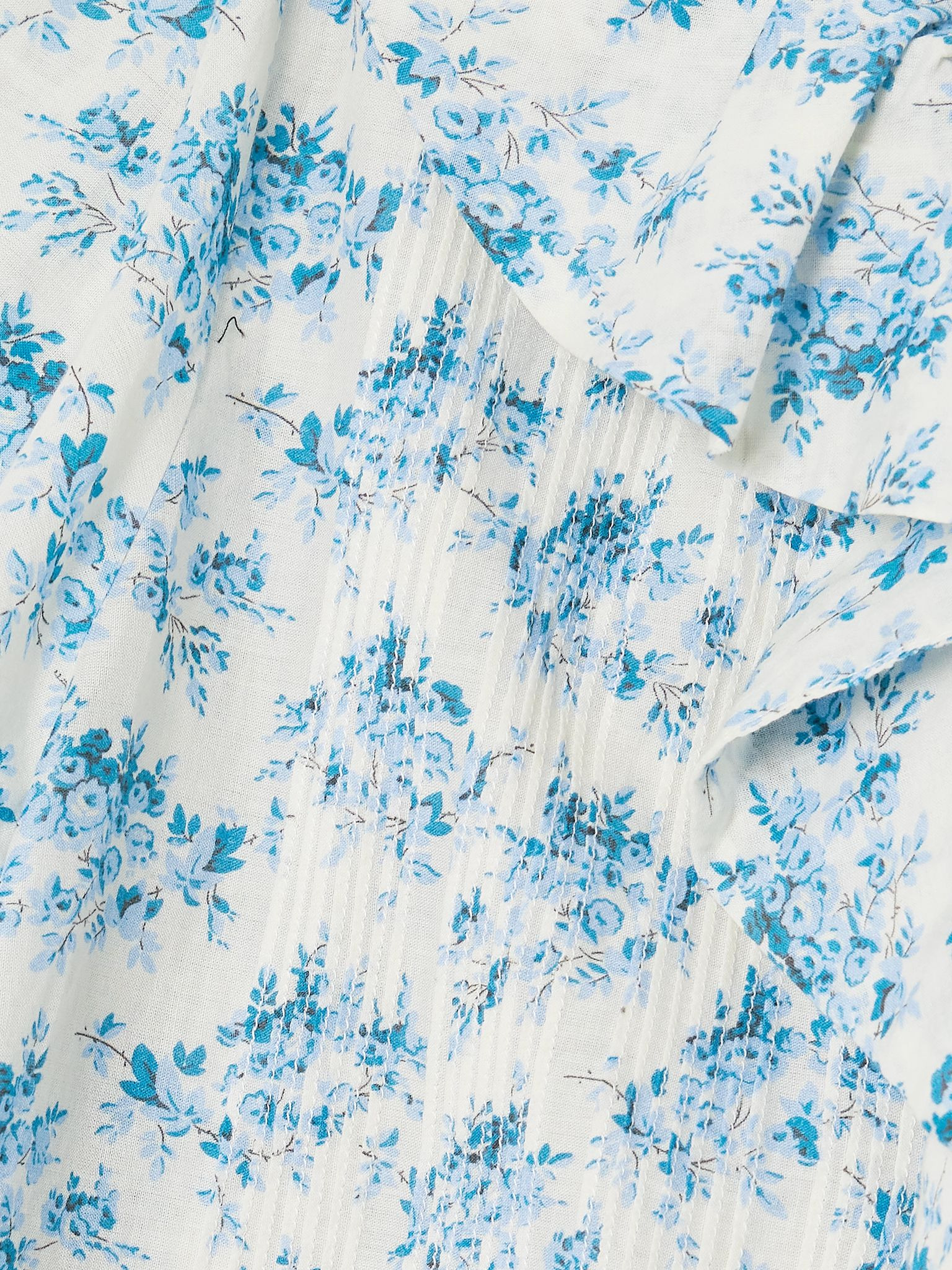 Henri ruffled pintucked floral-print organic cotton-voile top Blue - 4