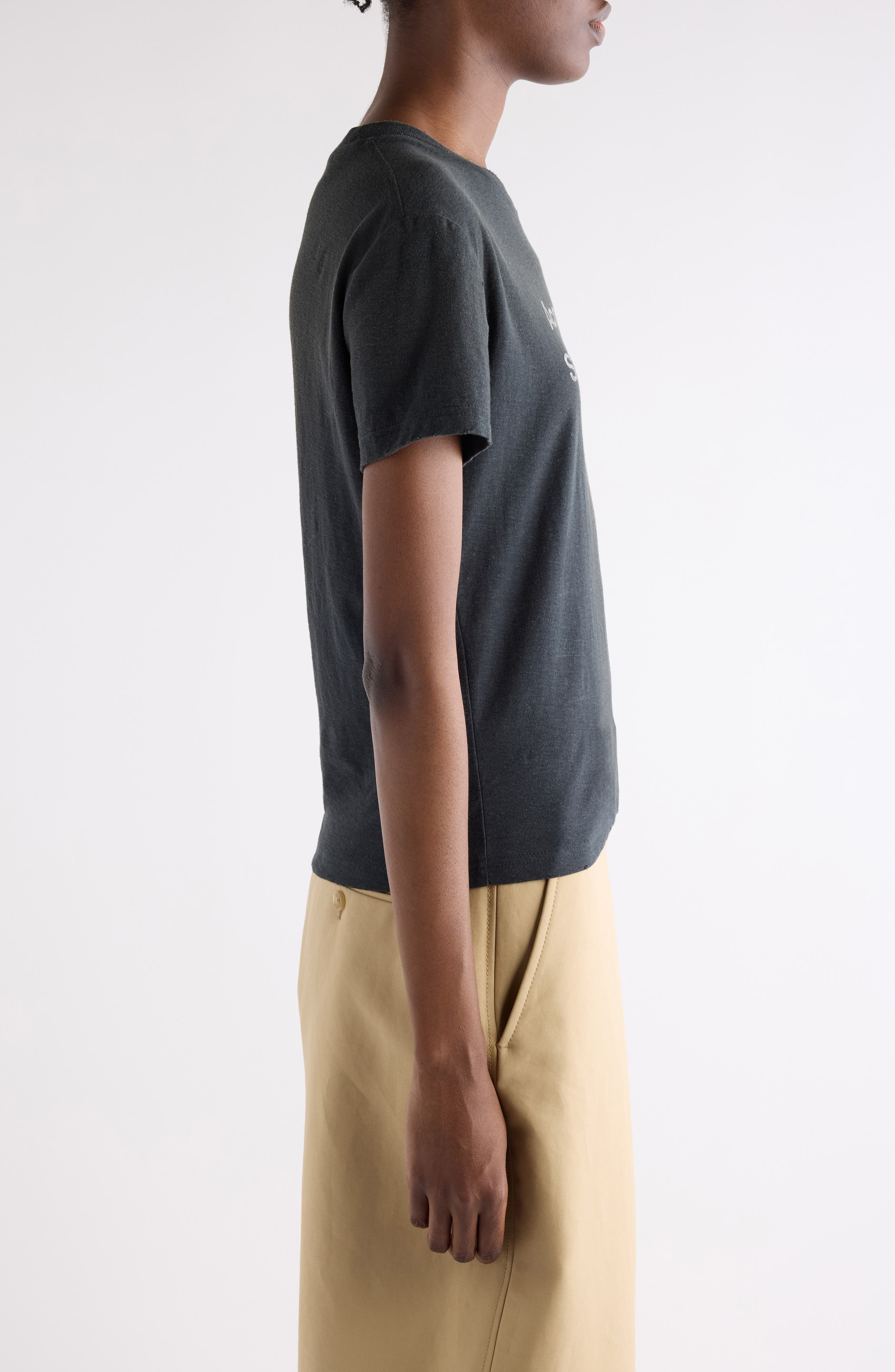 Acne Studios 1996 Logo Distressed Cotton & Hemp Graphic Tee in Faded Black at Nordstrom - 4