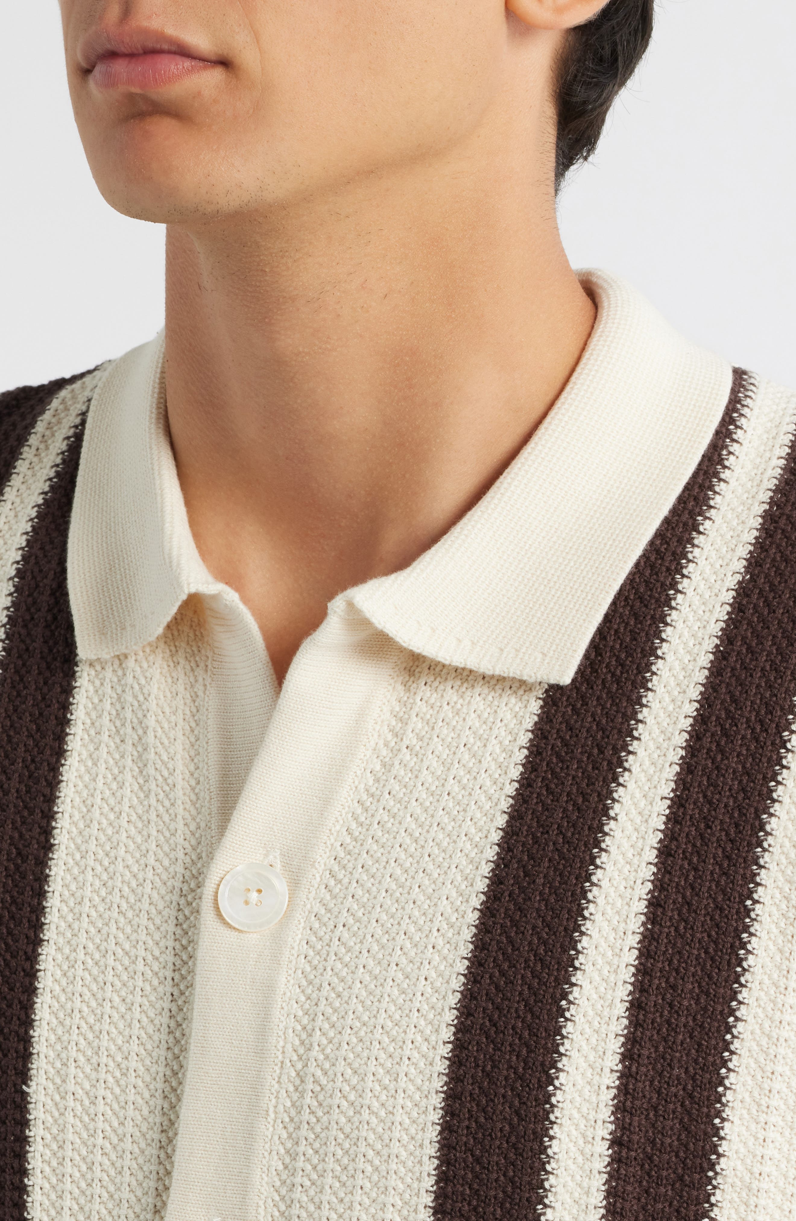 NN07 Ares 6636 Short Sleeve Knit Cotton Button-Up Shirt in Ivory at Nordstrom - 2